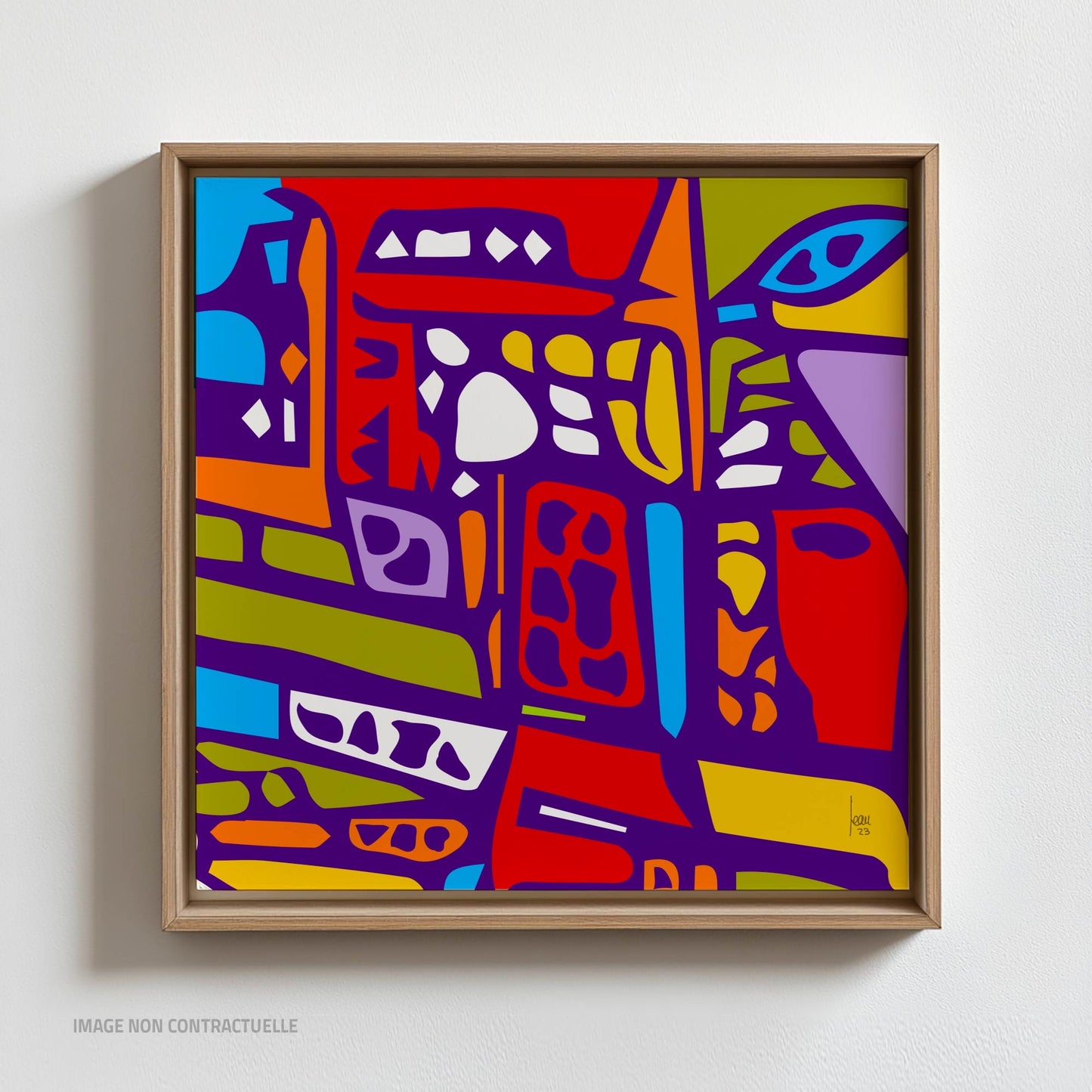 Le Message - tirage d'art sur cadre flottant 110x110 cm, art contemporain abstrait aux couleurs vives, évoquant des tablettes en argile sumériennes