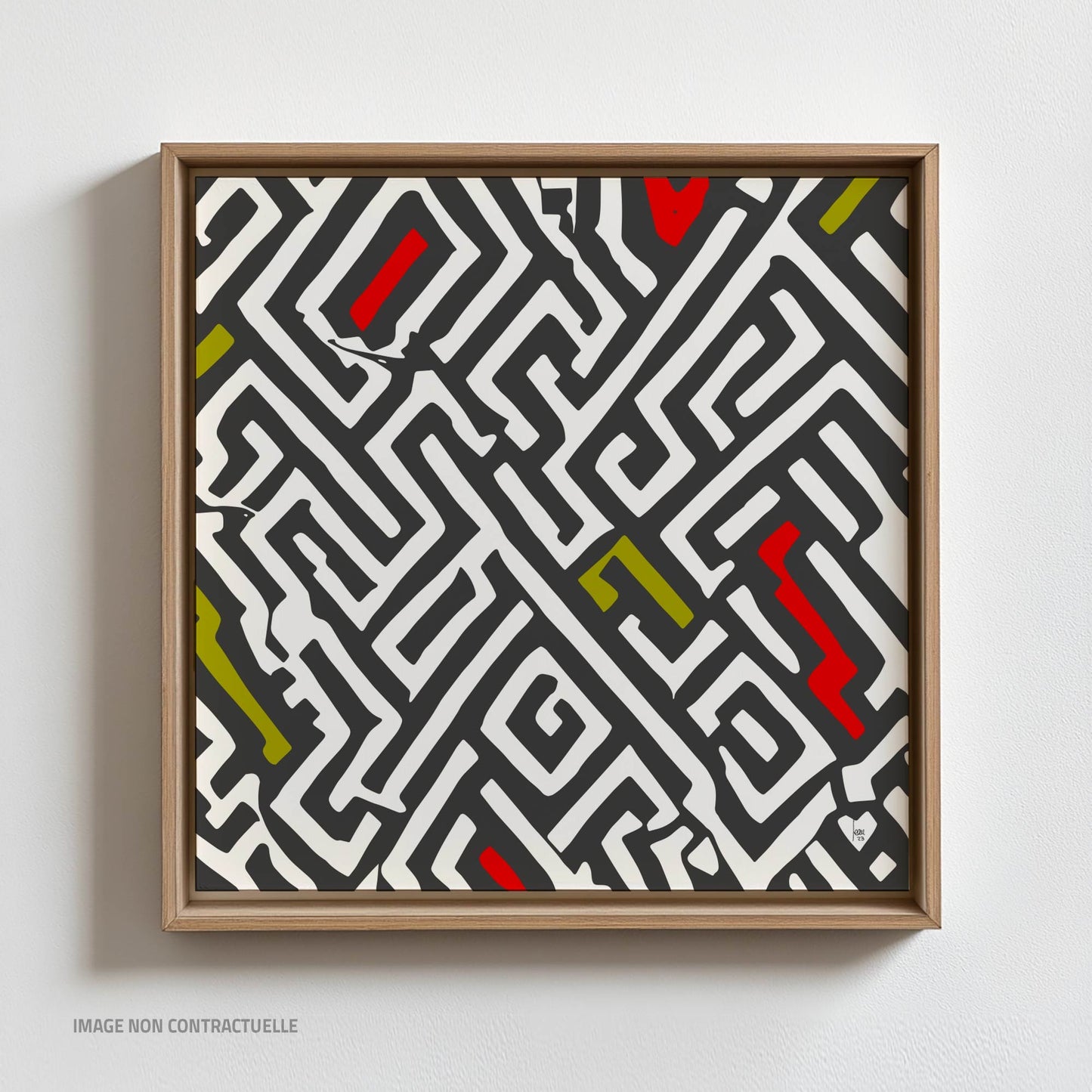 Détail de l'œuvre Enchevêtrement, tirage d'art numérique avec motifs entrelacés et palette de couleurs sombres