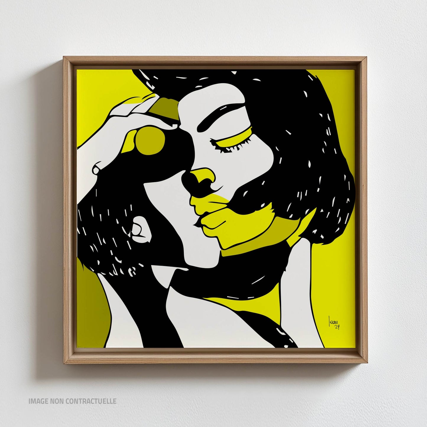 Tirage sur cadre flottant "La Tendresse", bichromie artistique pour décoration murale contemporaine.