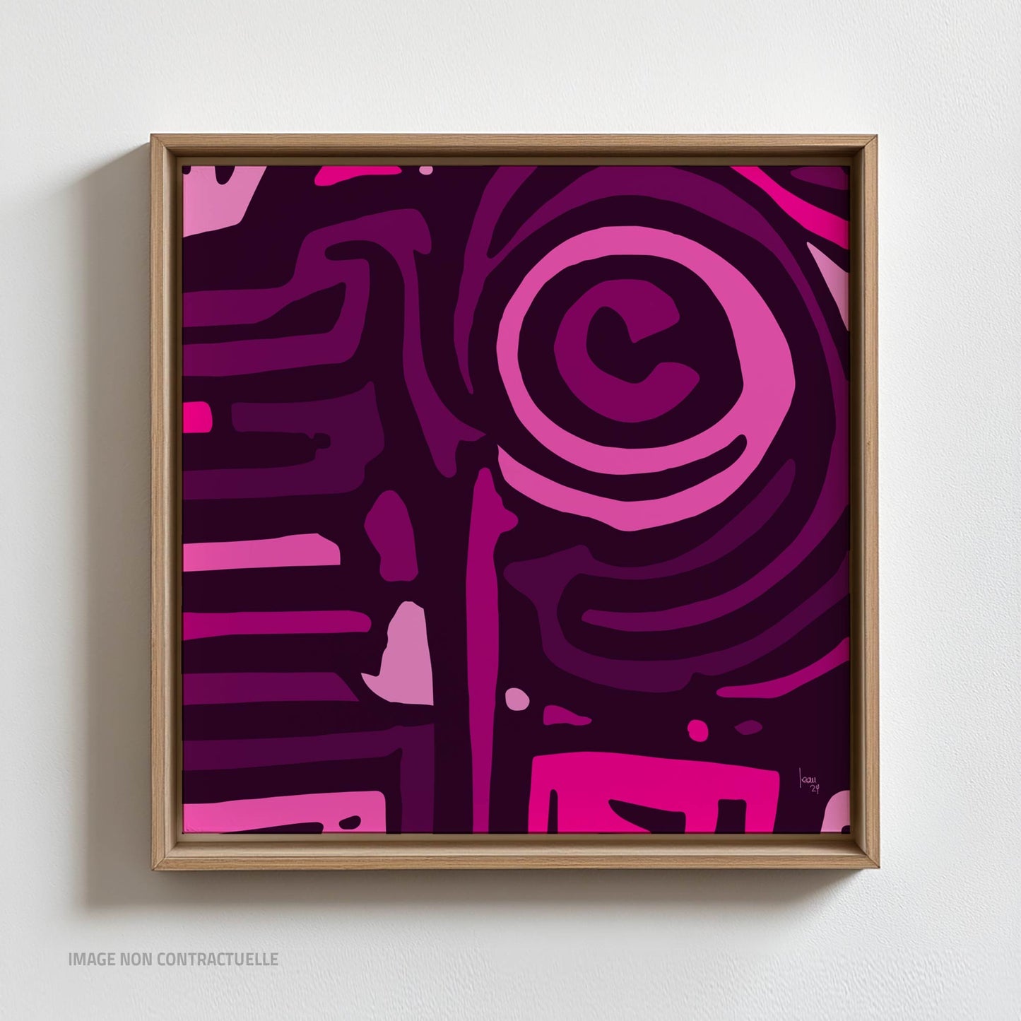 Texture vibrante et harmonie des couleurs rose et jaune dans l'œuvre numérique "The Pink Lemonade" - Tirage d'art premium sur cadre flottant