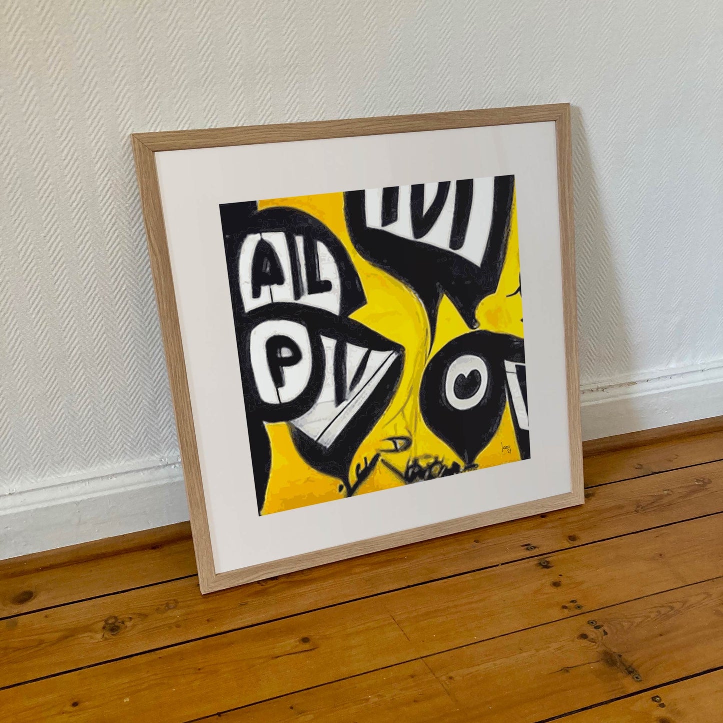 Graffiti, œuvre encadrée, hommage au style graffiti et à l'expression artistique.