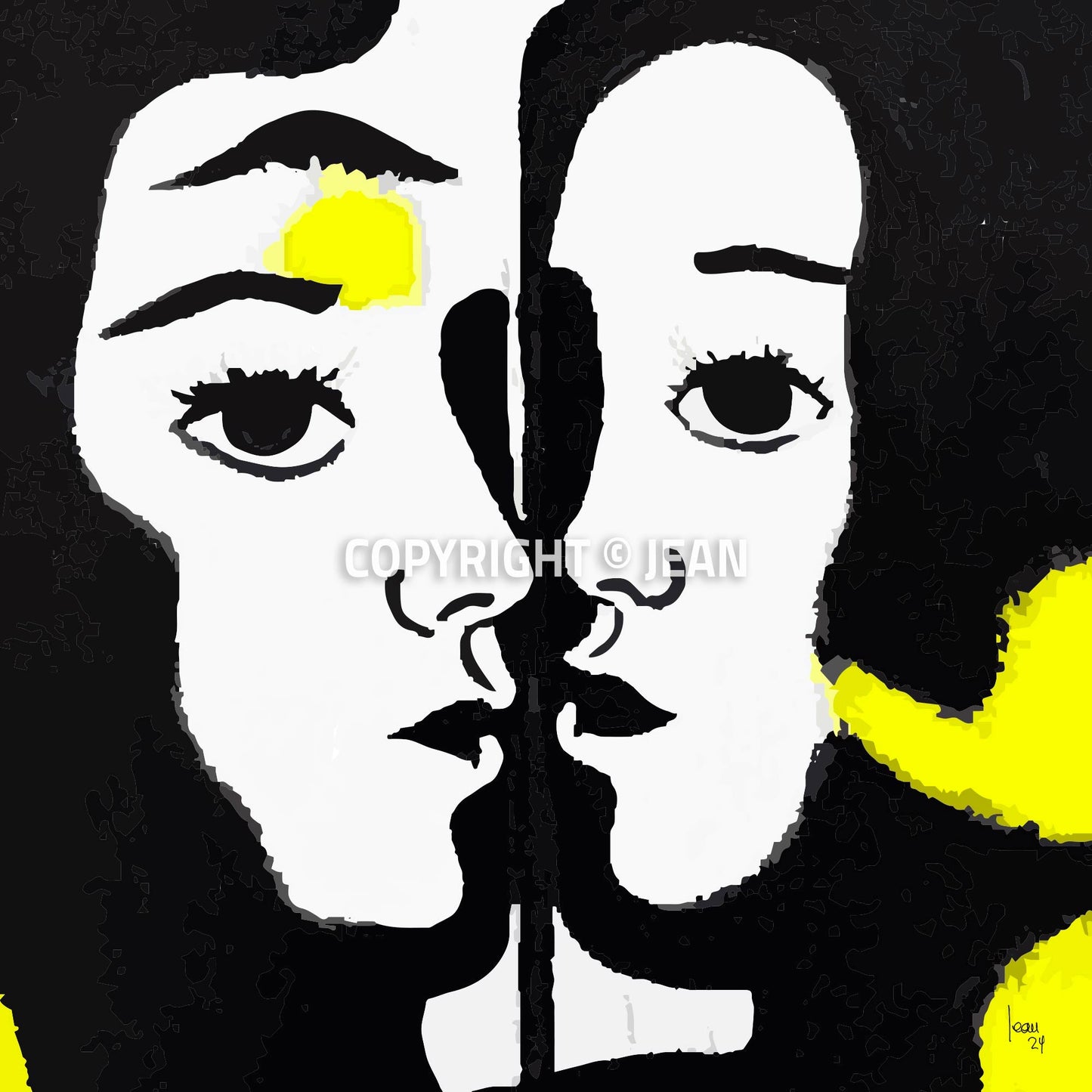 Le Reflet, tableau abstrait d’une femme se découvrant dans un miroir, art contemporain.