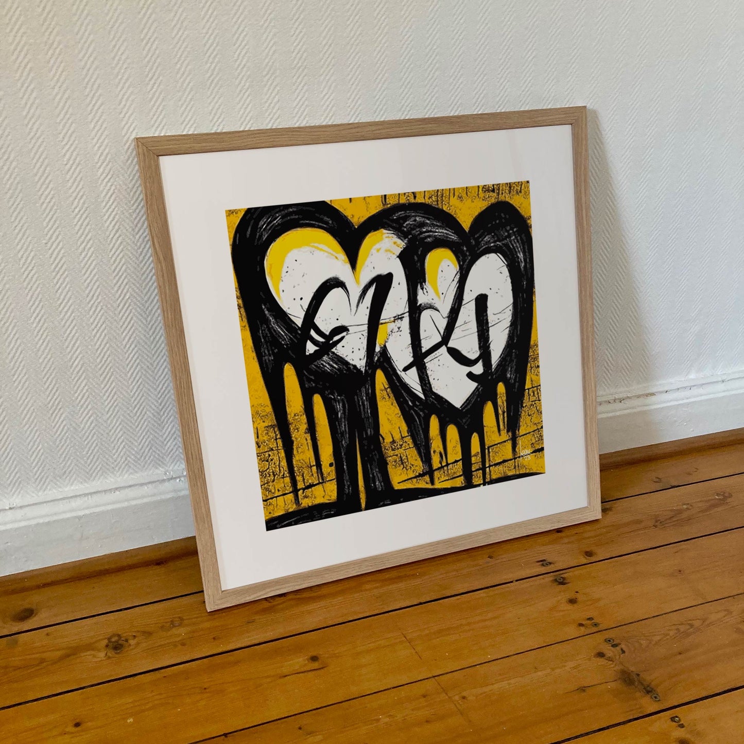 Fusion, œuvre abstraite encadrée format 50x50 cm.