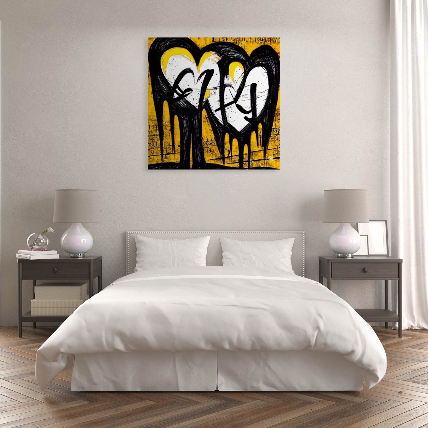 Fusion, art moderne exposé dans un espace design.