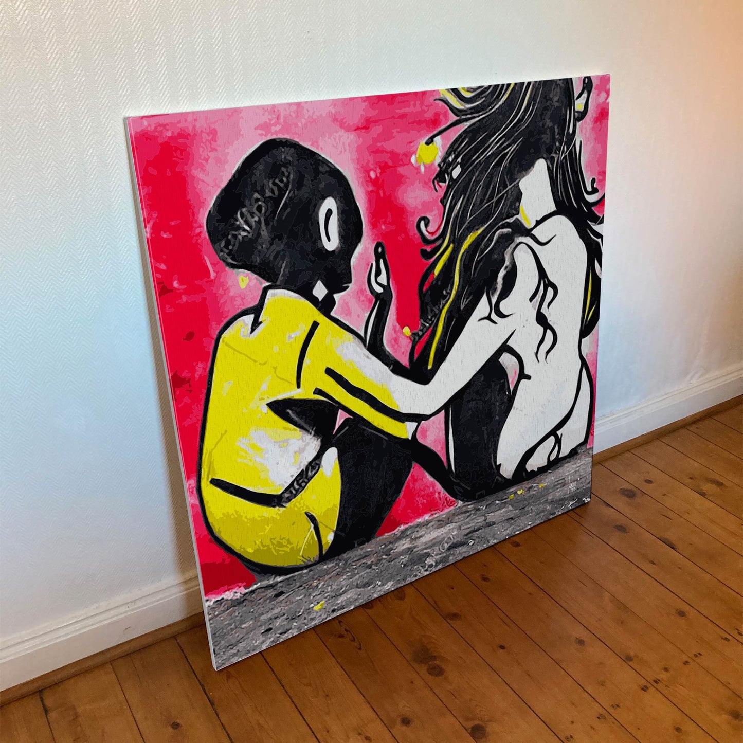 Initiation tableau contemporain art abstrait coloré signé artiste peintre