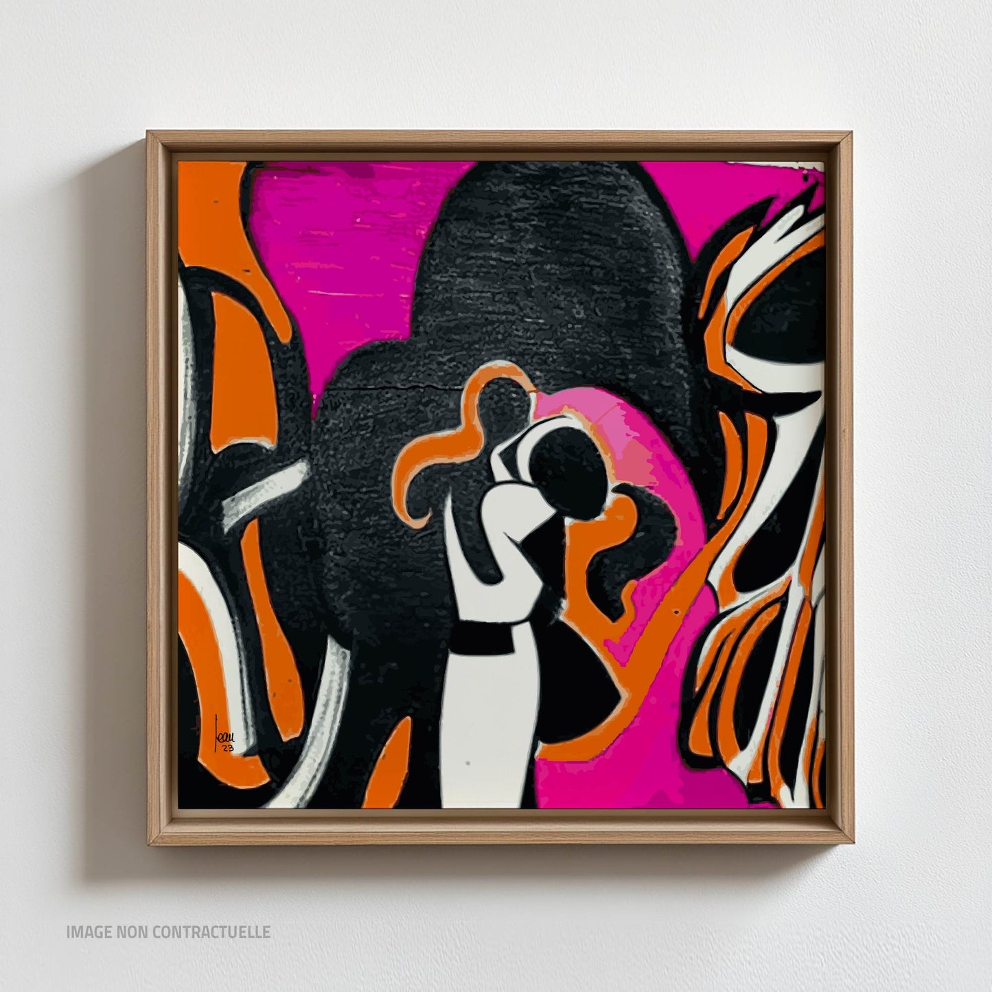 "Étreinte", tirage d'art cadre flottant 110x110cm, art abstrait émotionnel.