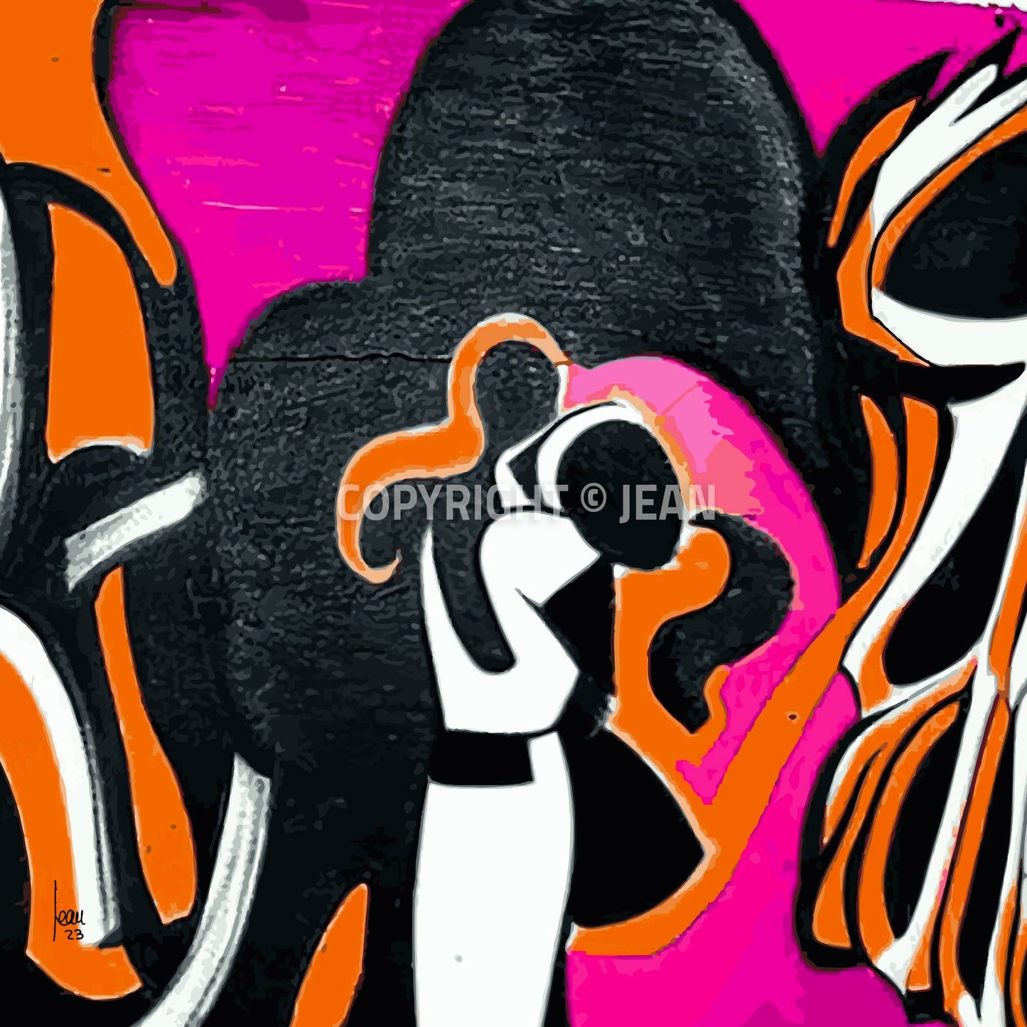 Tirage d'art numérique "Étreinte", art abstrait émotionnel sur toile 100x100cm.