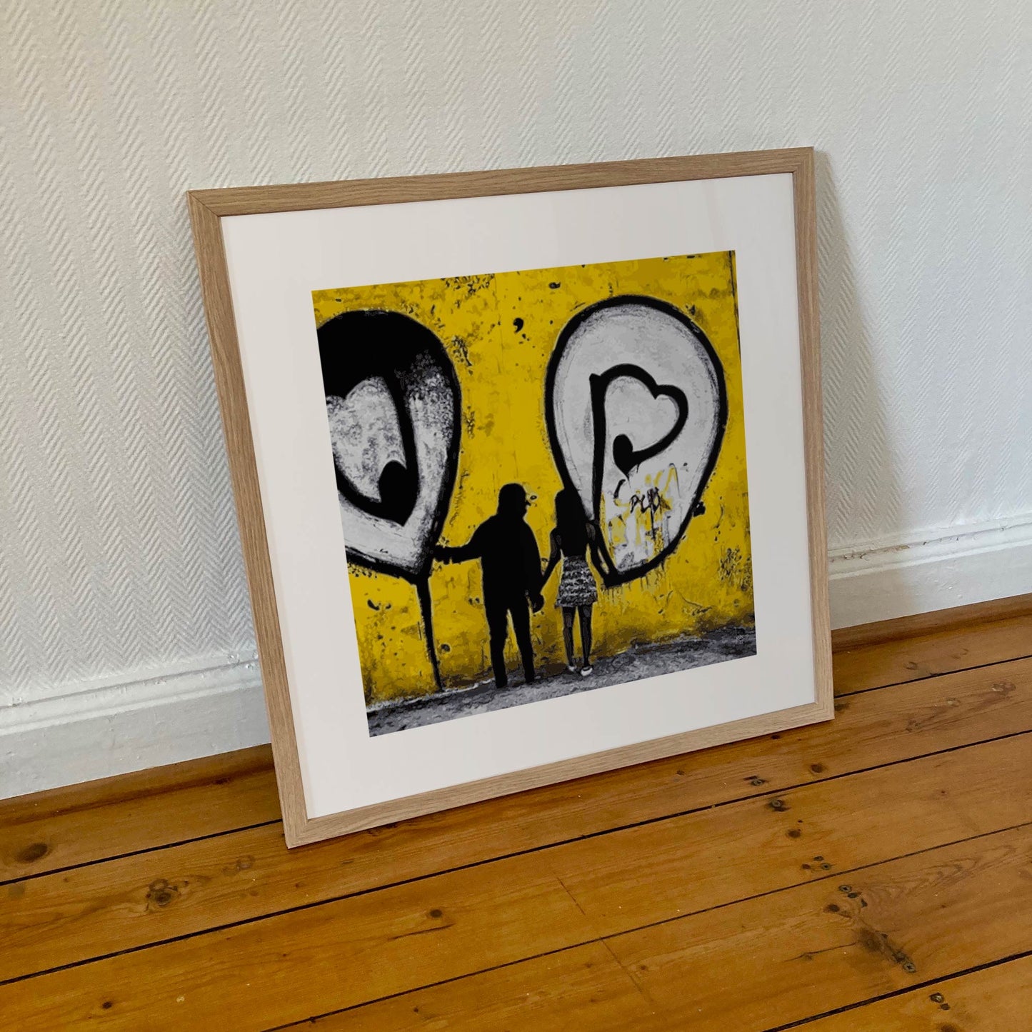 Ballons Blancs, tirage d'art contemporain carré encadré au format 50x50 cm.