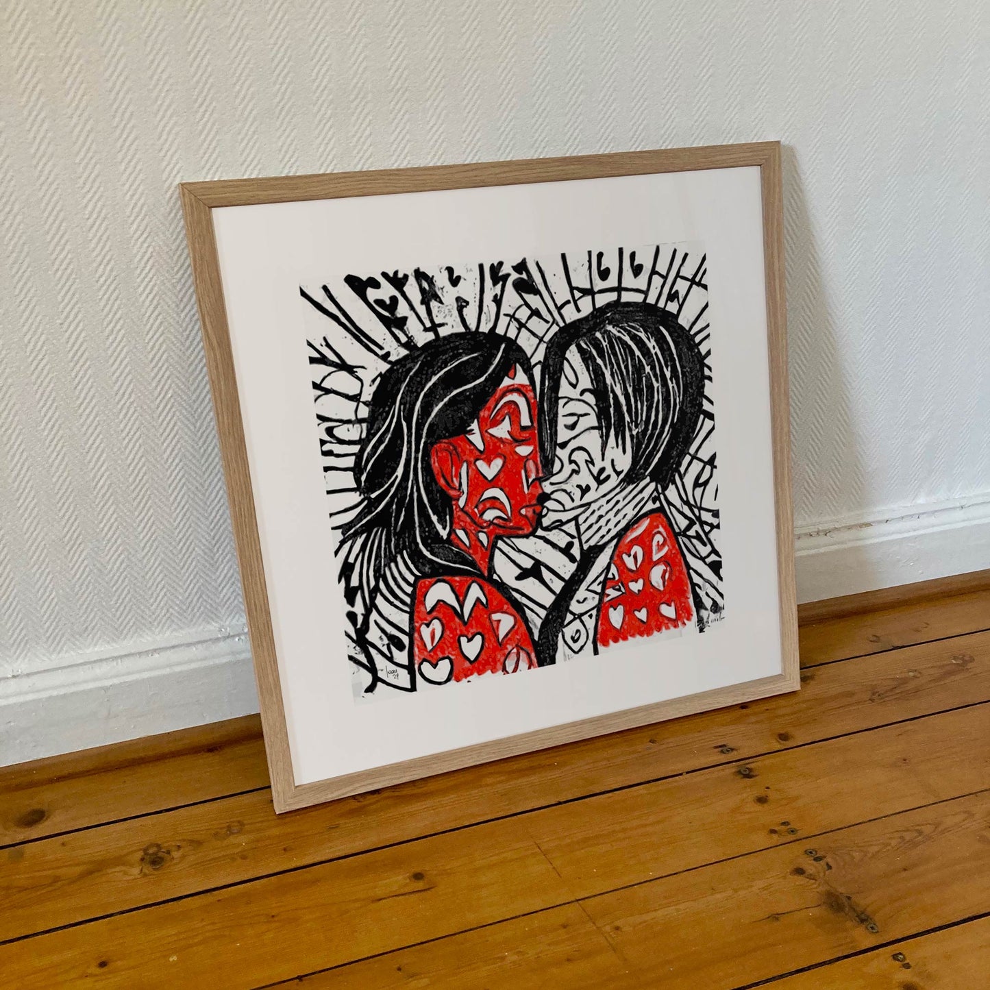 Duo, tirage d'art moderne abstrait encadré format 50x50 cm.