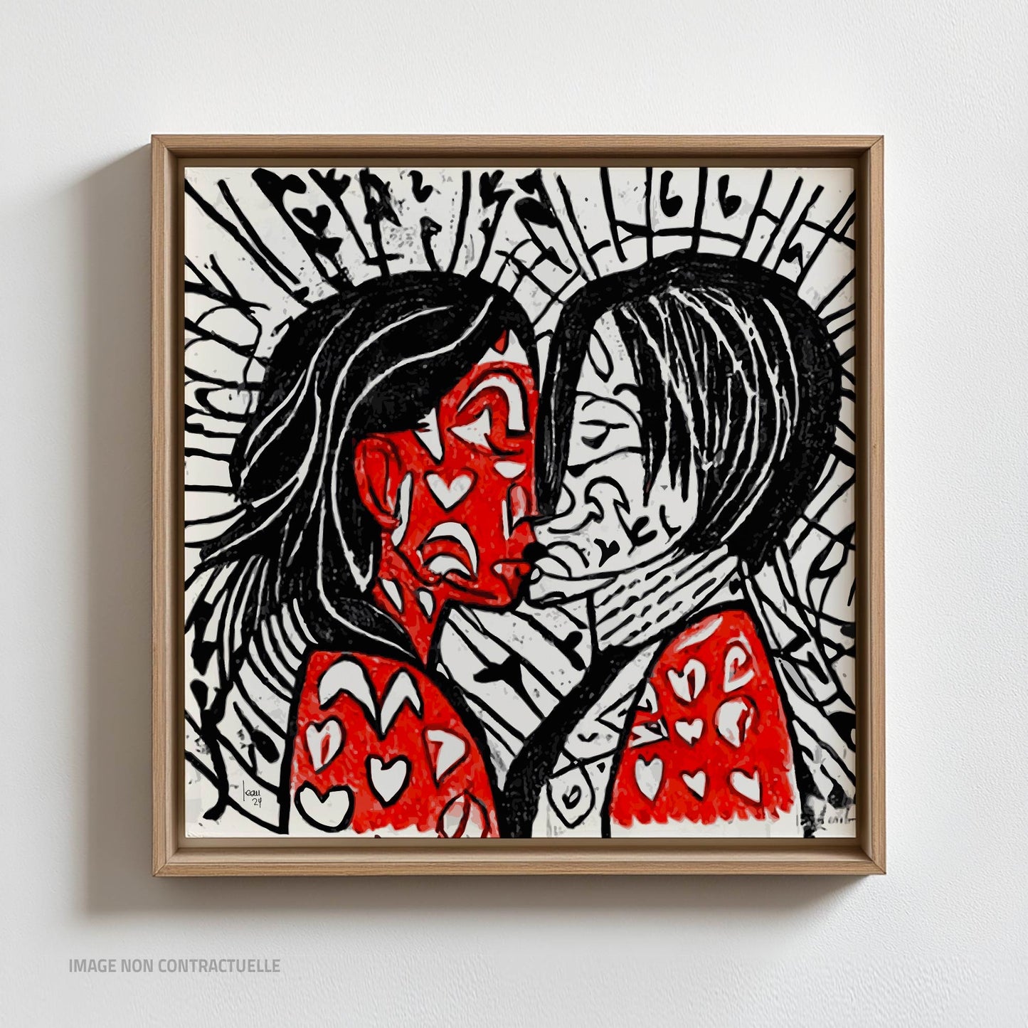 Oeuvre "Duo", tirage d'art abstrait sur caisse américaine au format carré 110x110 cm