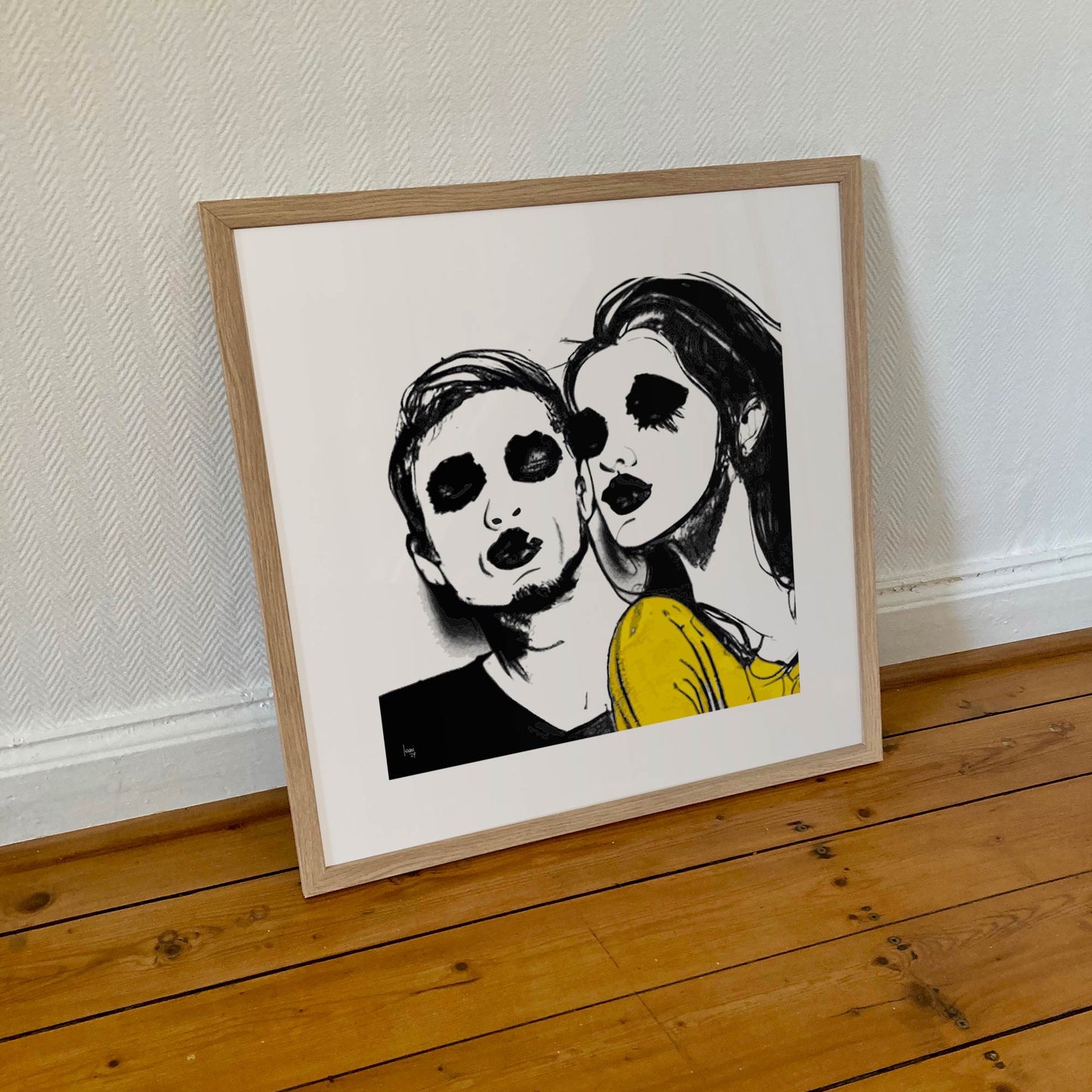 Joe et Line, tirage d'art moderne encadré au format carré 50x50 cm.