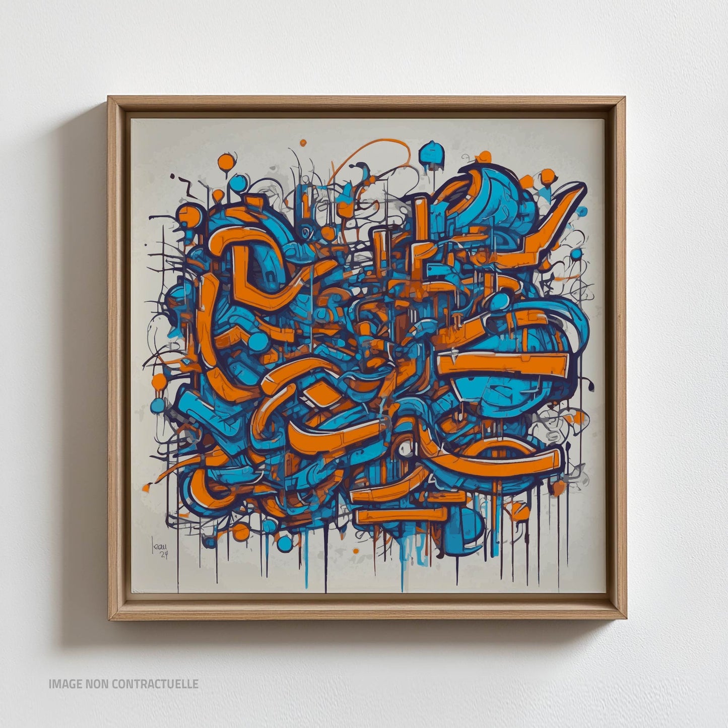Tirage abstrait Lévitation monté sur caisse américaine format carré 110x110 cm.