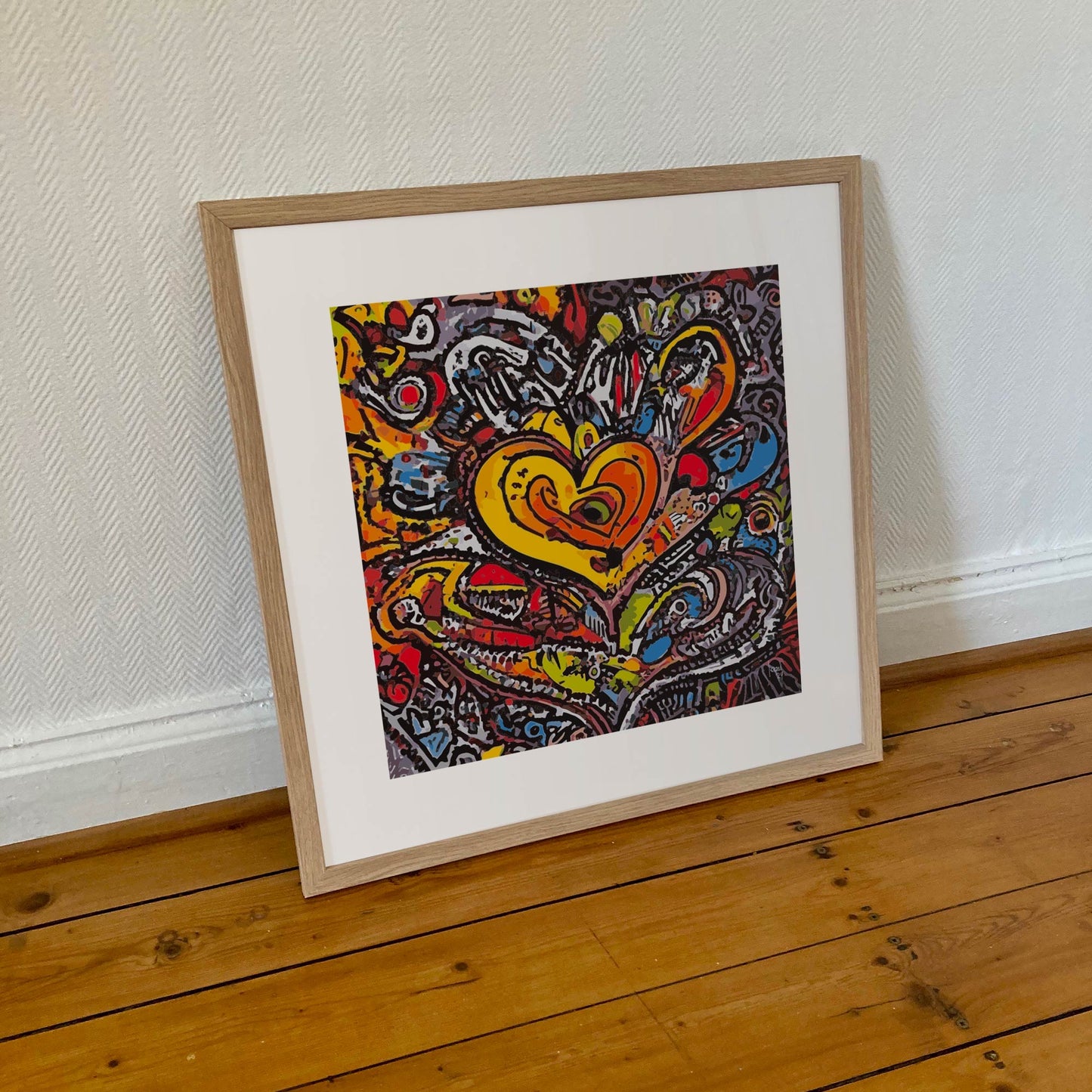 Big Bang, tirage abstrait encadré au format 50x50 cm, style cosmique et moderne.