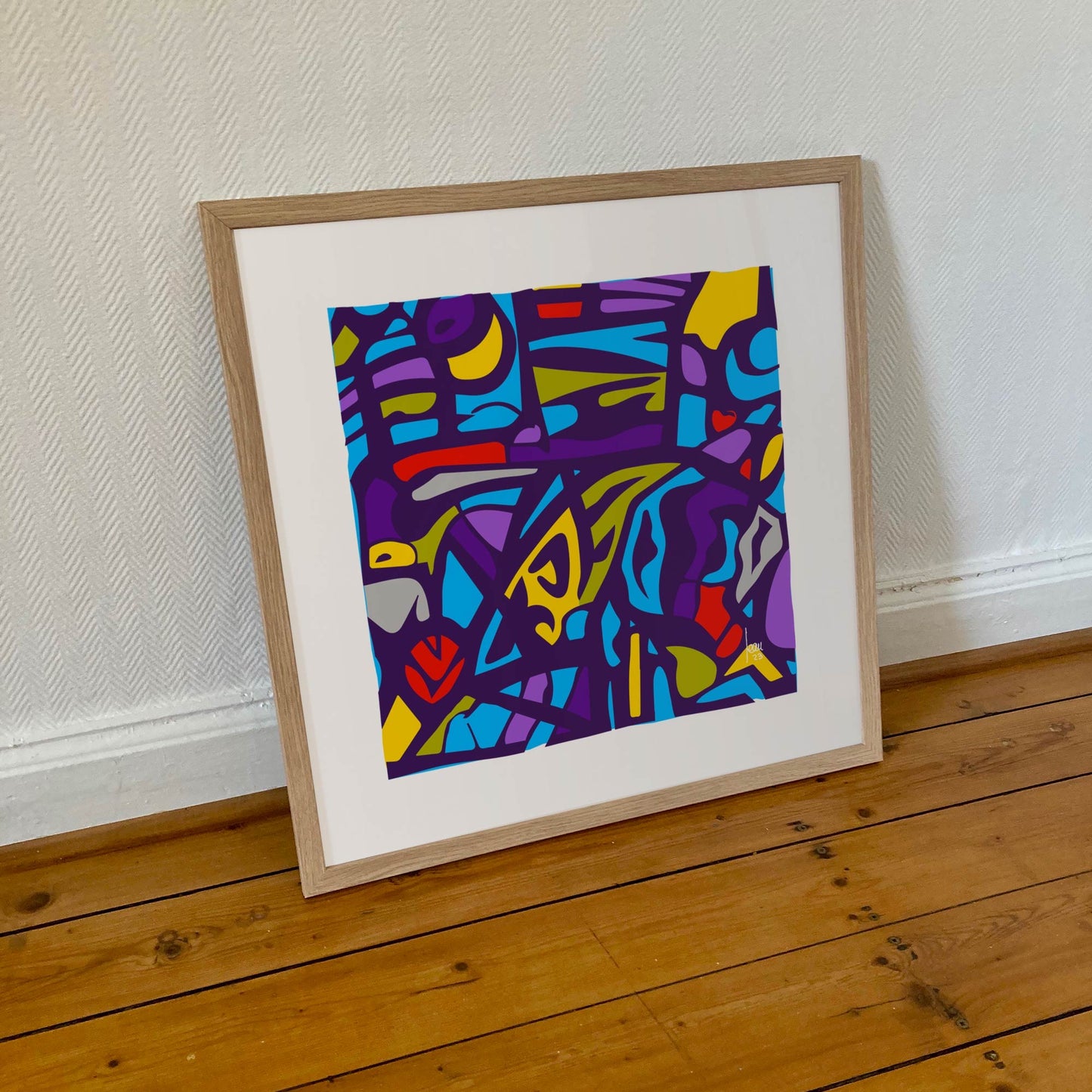 Les Vitraux Bleus, tirage d'art encadré sur papier Hahnemühle.