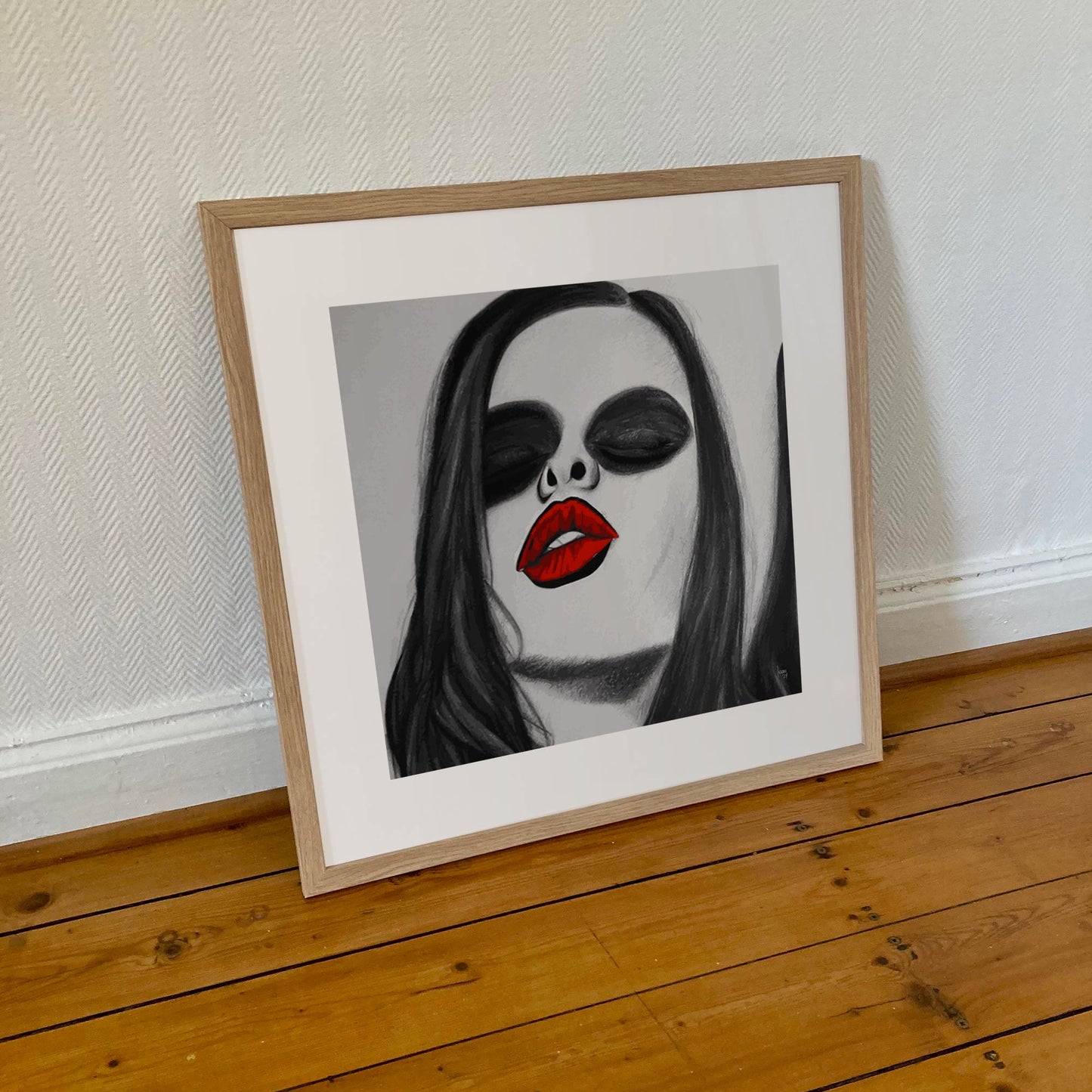 Œuvre "Lipstick" en tirage encadré 50x50 cm - art abstrait et moderne.