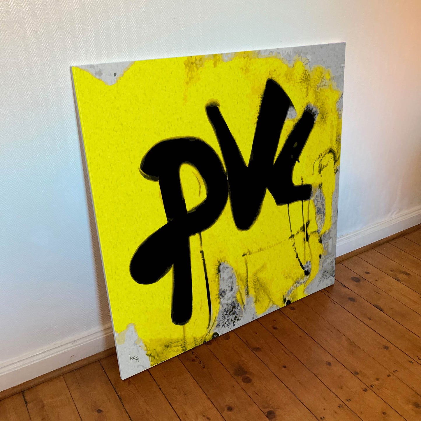 Tirage sur toile 100x100 cm de l'œuvre PVL, révélant l'énergie des formes et la puissance des couleurs.