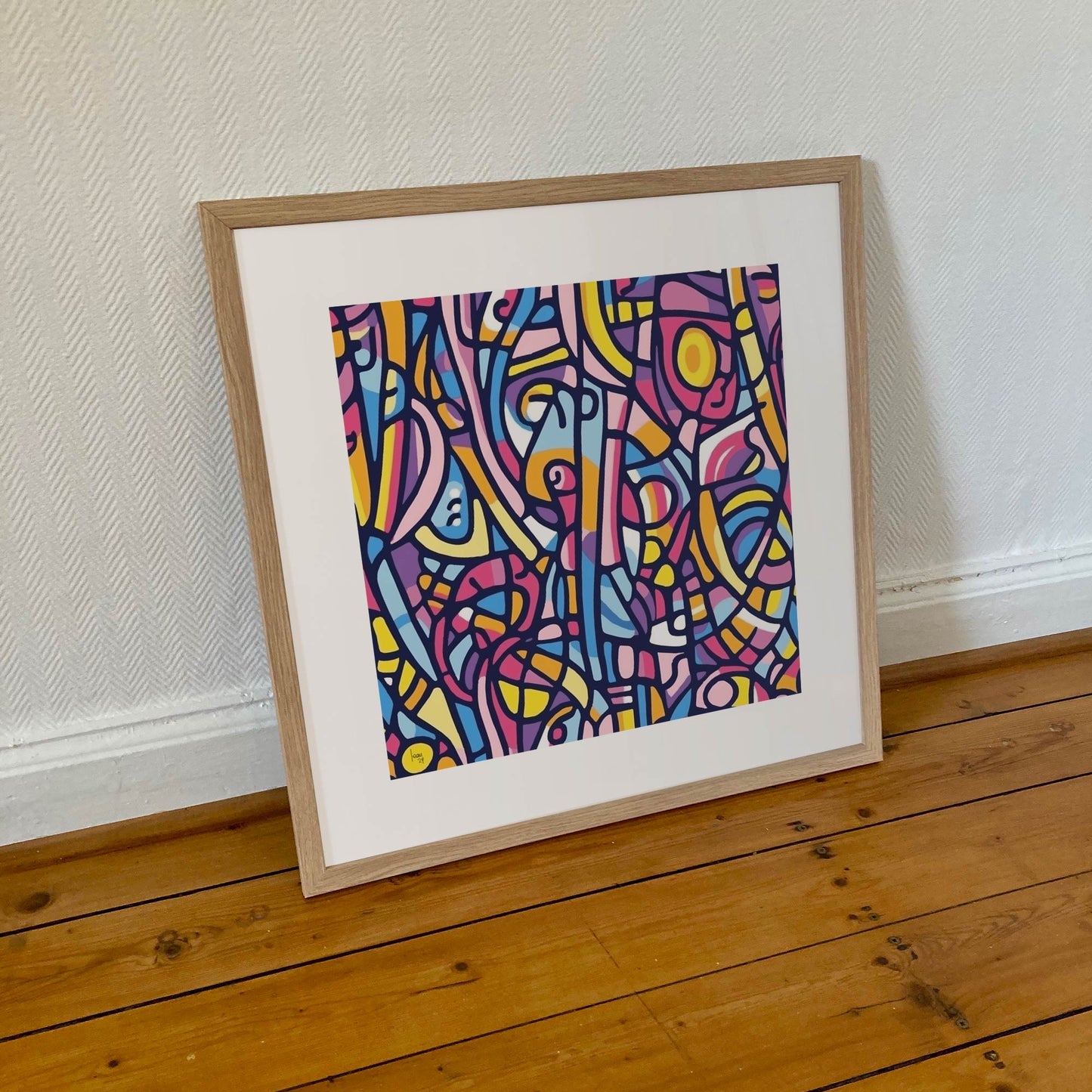 Tirage d'art abstrait "Fragmentations", format carré 50x50 cm, idéal pour décoration contemporaine.