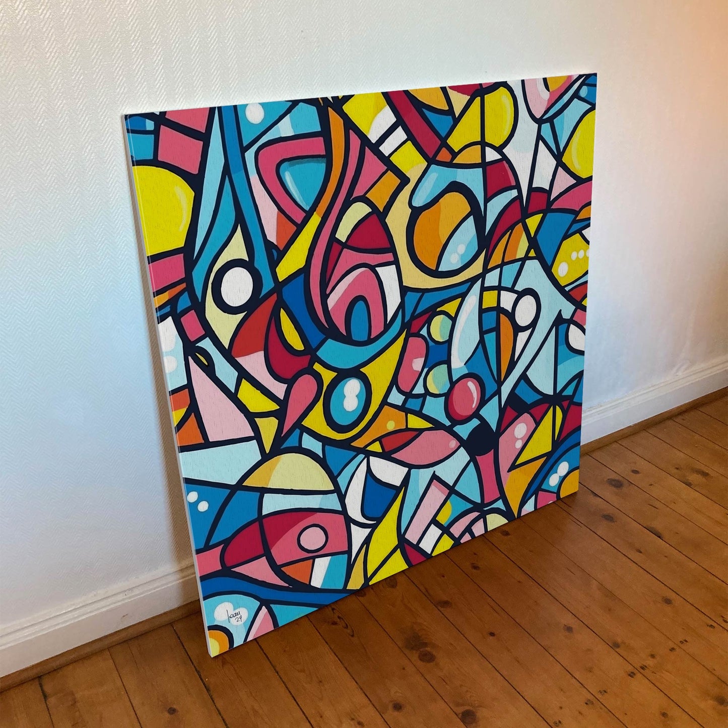 Œuvre numérique "Molécules" représentant une structure organique abstraite inspirée du vivant, en composition fluide et colorée.