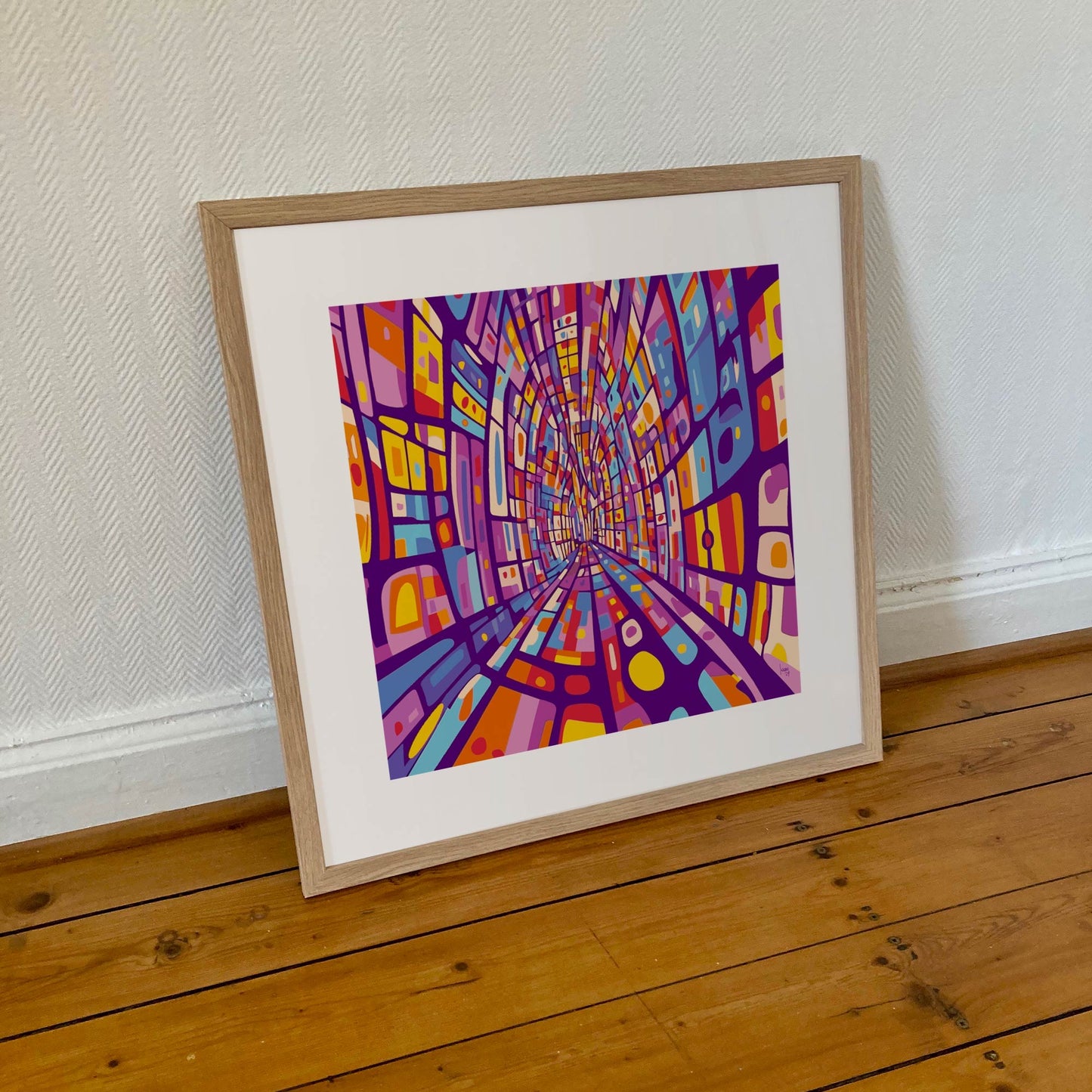 Œuvre "Cathédrale", format encadré 50x50 cm, art abstrait haut de gamme.