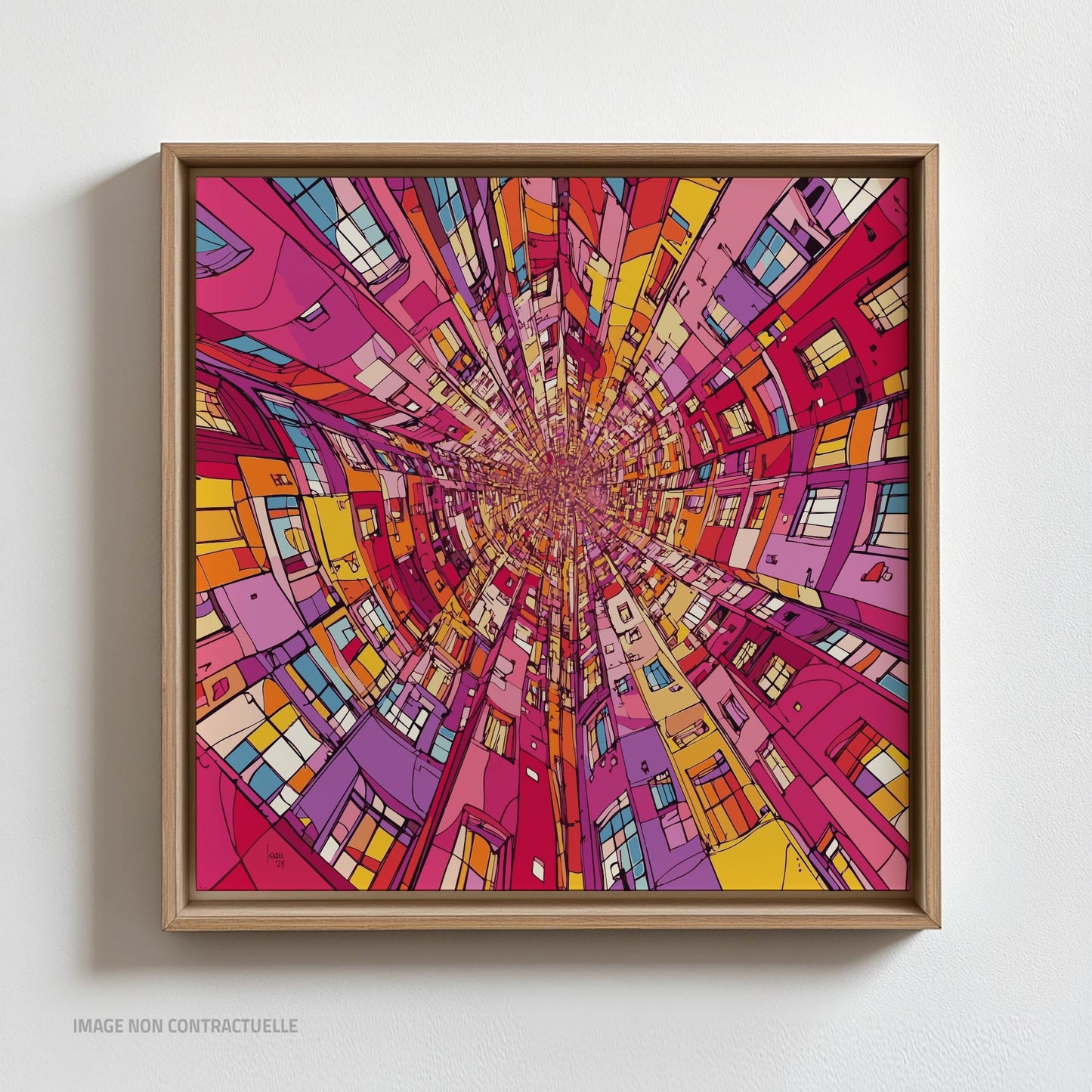 "Vertigo" tirage d'art contemporain en couleur, sur caisse américaine 110x110cm. Art abstrait achat en ligne directement auprès de l'artiste.