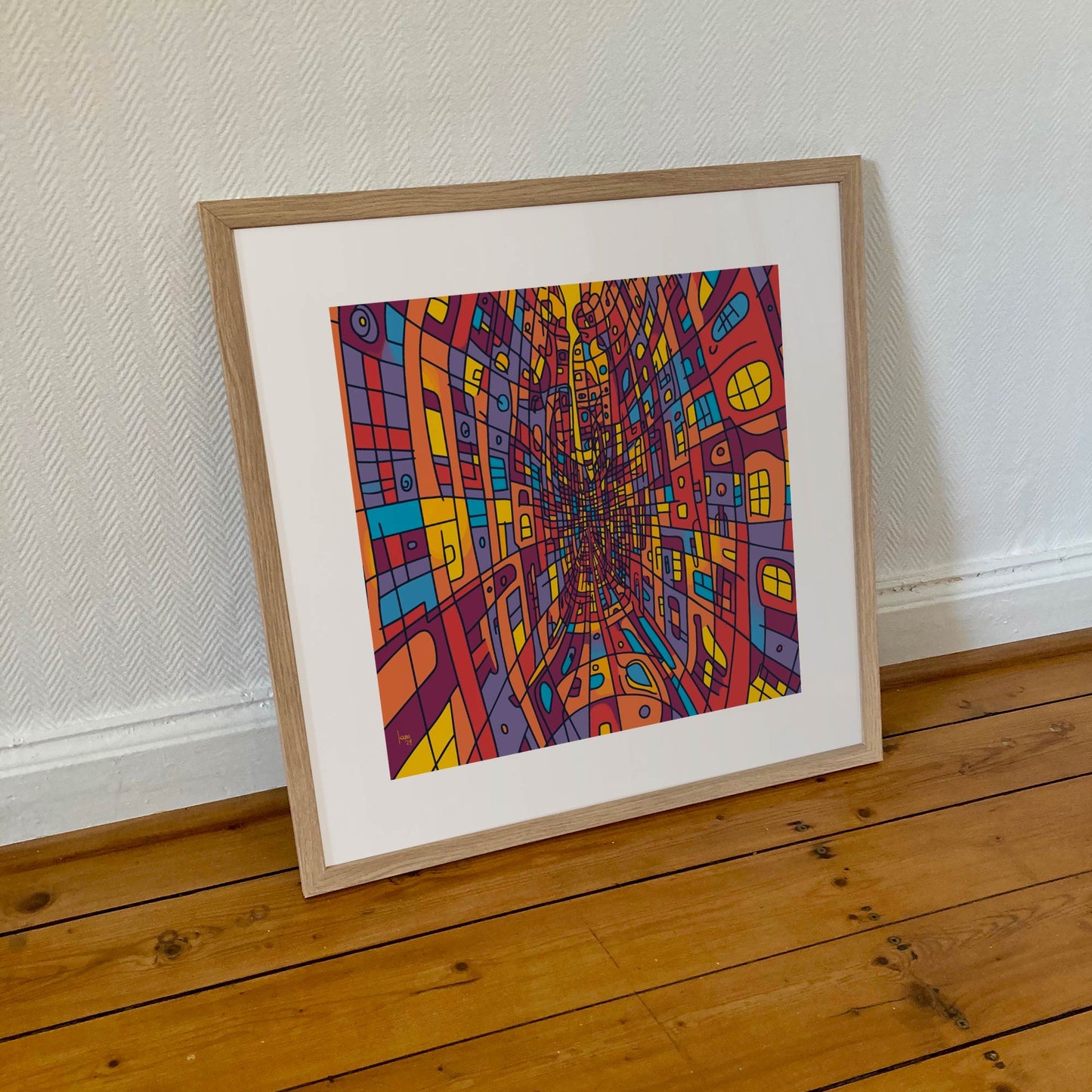 Œuvre Passage encadrée dans un intérieur moderne, tirage d'art numérique en édition limitée. Format 50x50cm