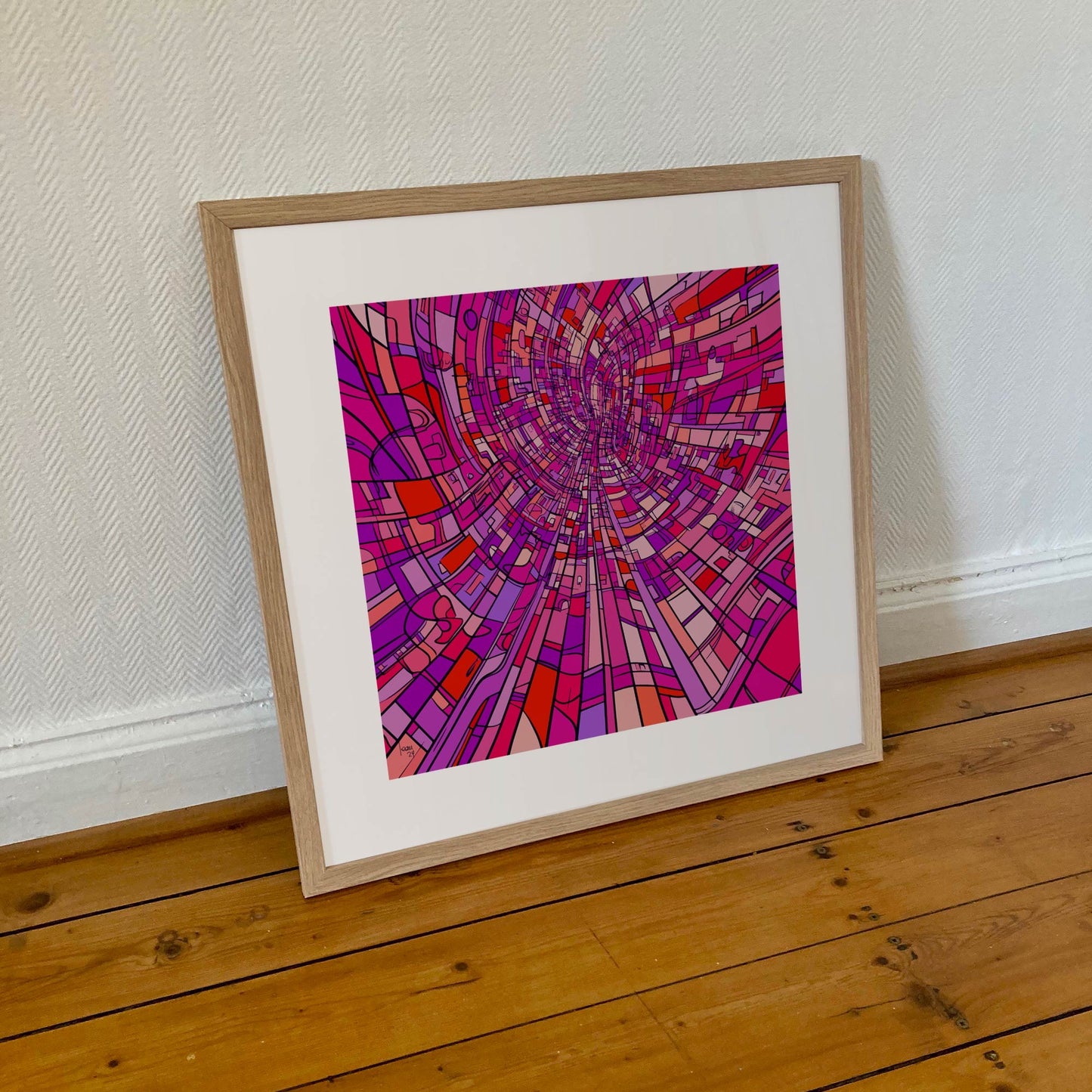 Œuvre "Le Tube", tirage encadré format 50x50 cm, art abstrait contemporain, à découvrir sur Limonade Bleue.