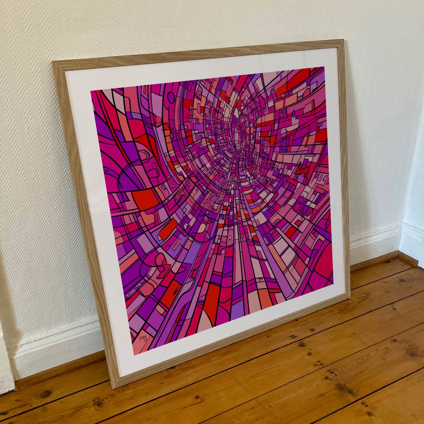 Tirage encadré "Le Tube", format 70x70 cm, art contemporain aux couleurs vives, édition limitée sur limonadebleue.com.