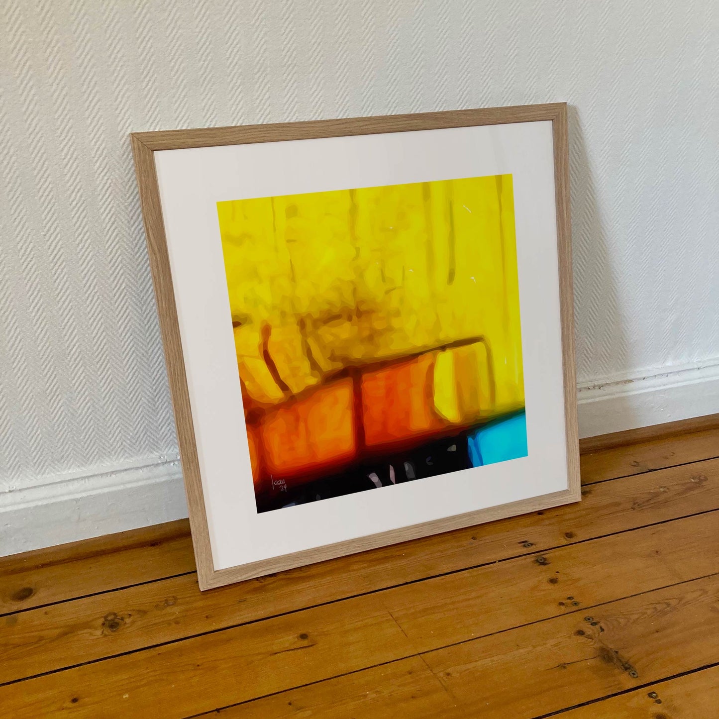 Harmonie des couleurs et la profondeur de l'œuvre numérique "Aube", format carré 50x50 cm