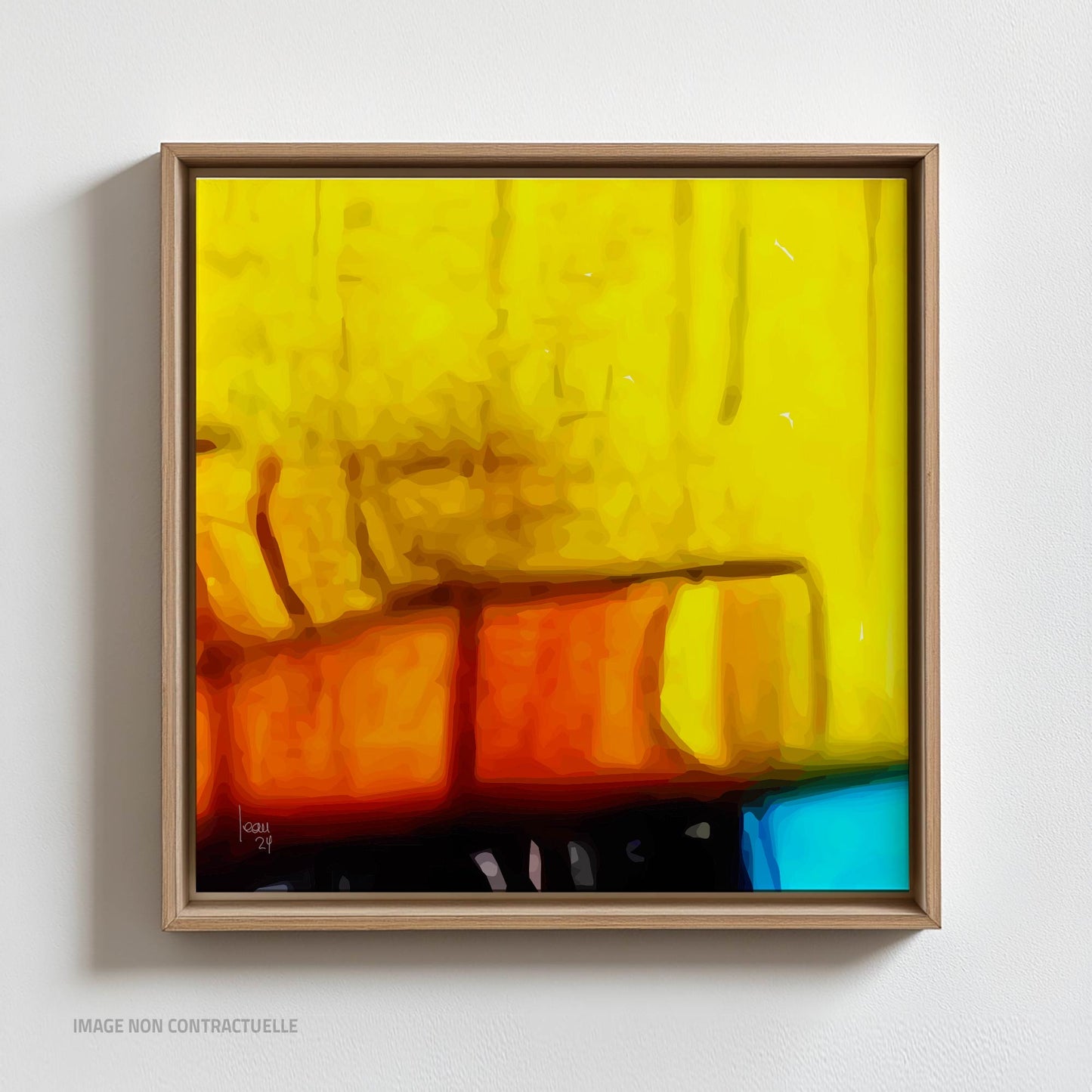 Harmonie des couleurs et la profondeur de l'œuvre numérique "Aube", caisse américaine 110x110 cm