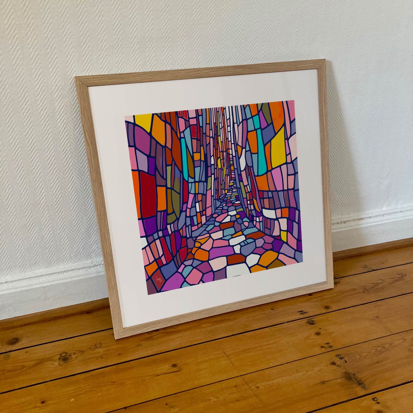 Tirage d'art "Bari" encadré en 50x50 cm, idéal pour une décoration moderne et colorée.