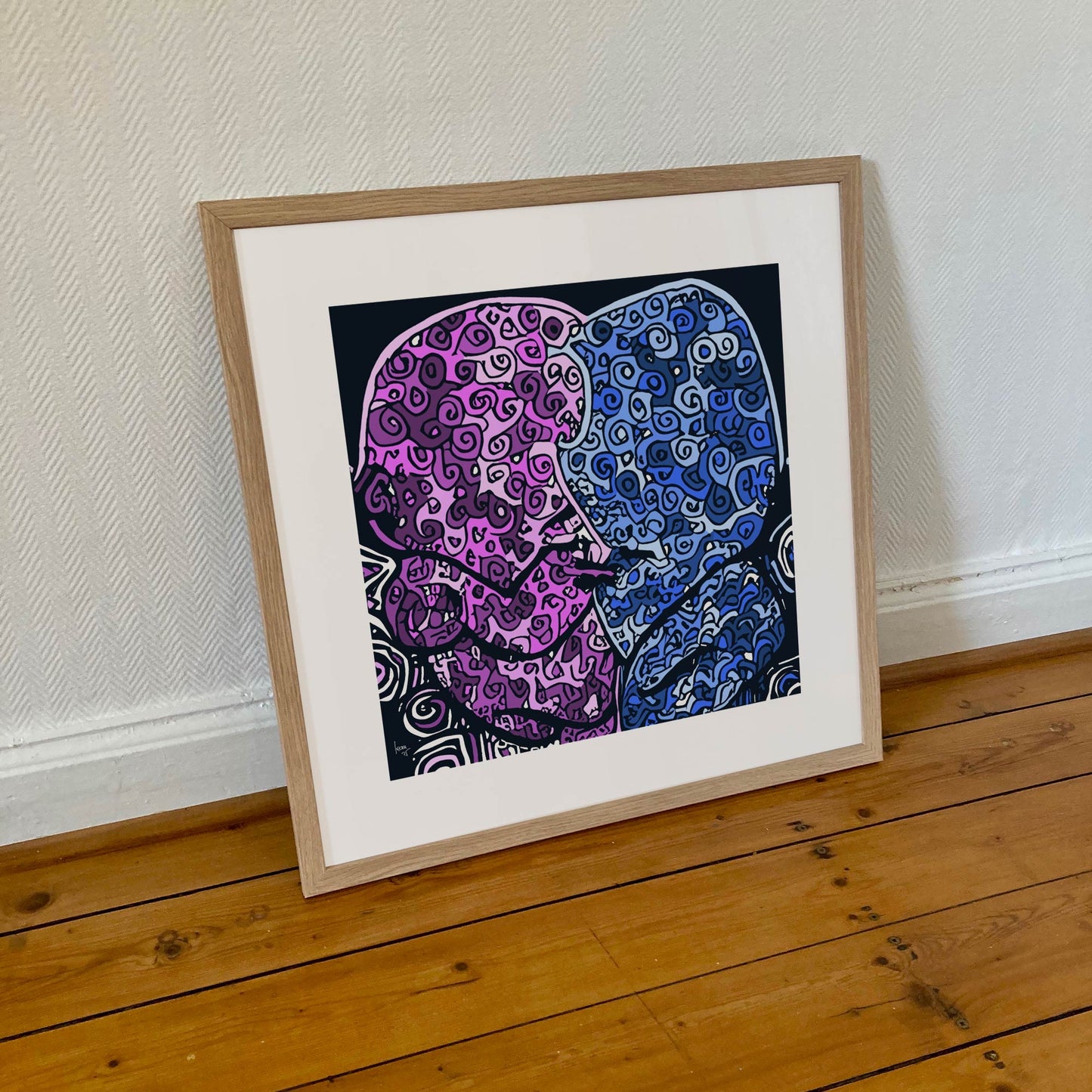 Peinture "Twins" dans un cadre en bois au format 50x50 cm