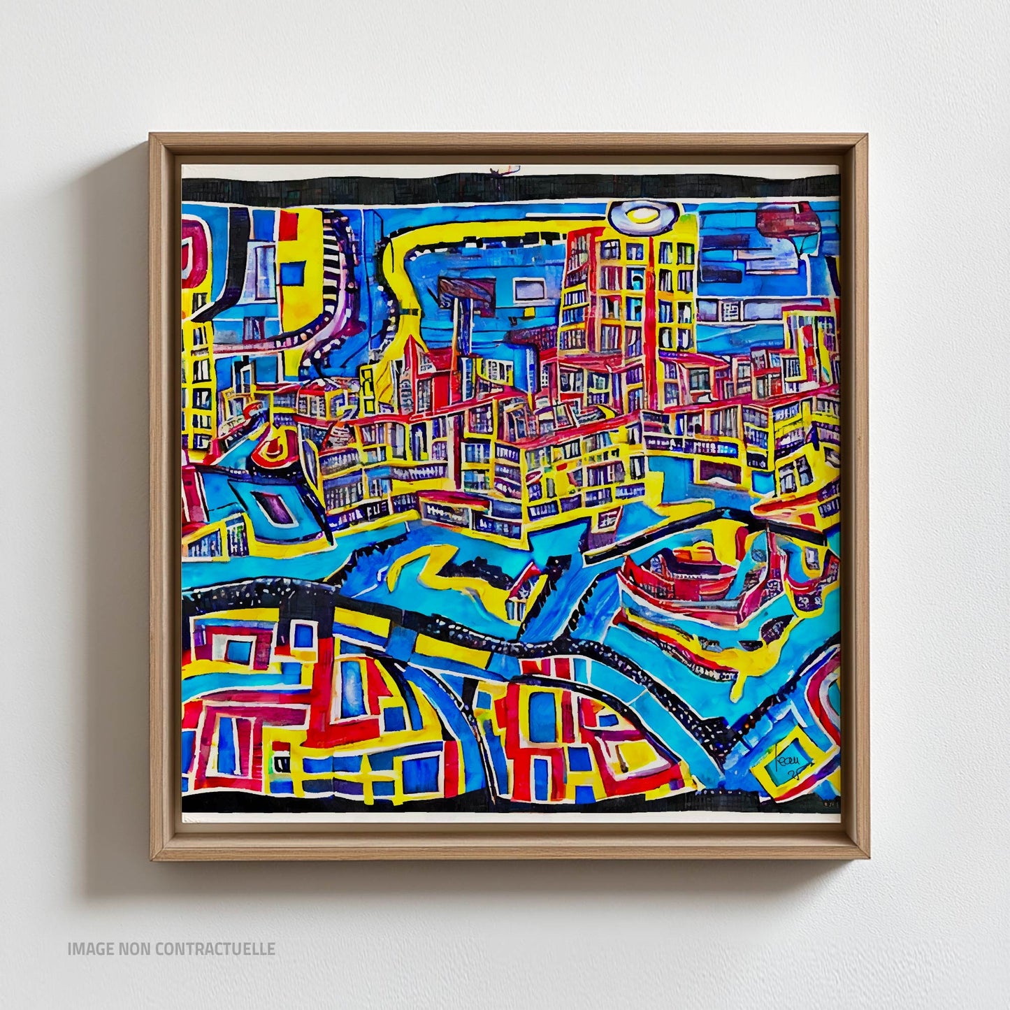 Tirage d’art "Canaux" sur caisse américaine 110x110 cm, une création artistique moderne aux inspirations aquatiques