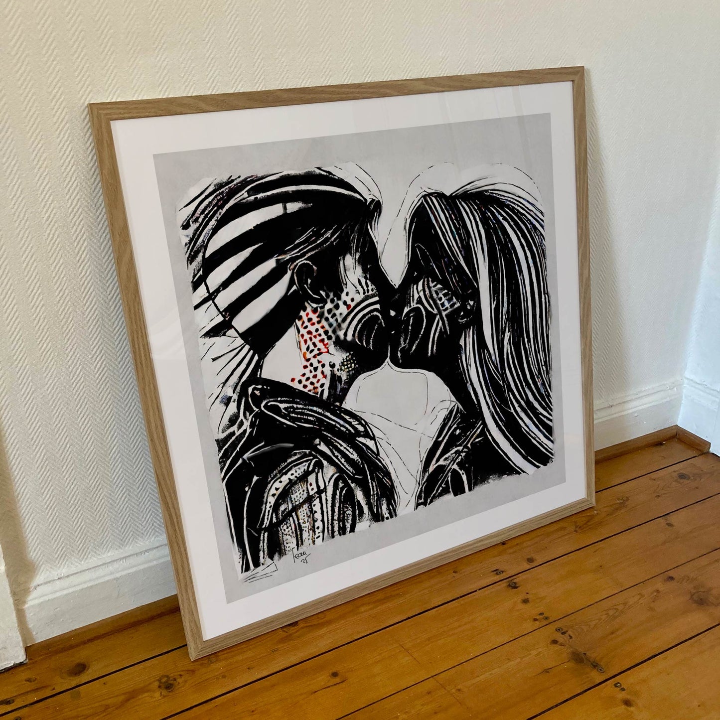 Œuvre Embrasement encadrée en 70x70 cm : une présence artistique forte, idéale pour les amateurs d’art abstrait expressif.