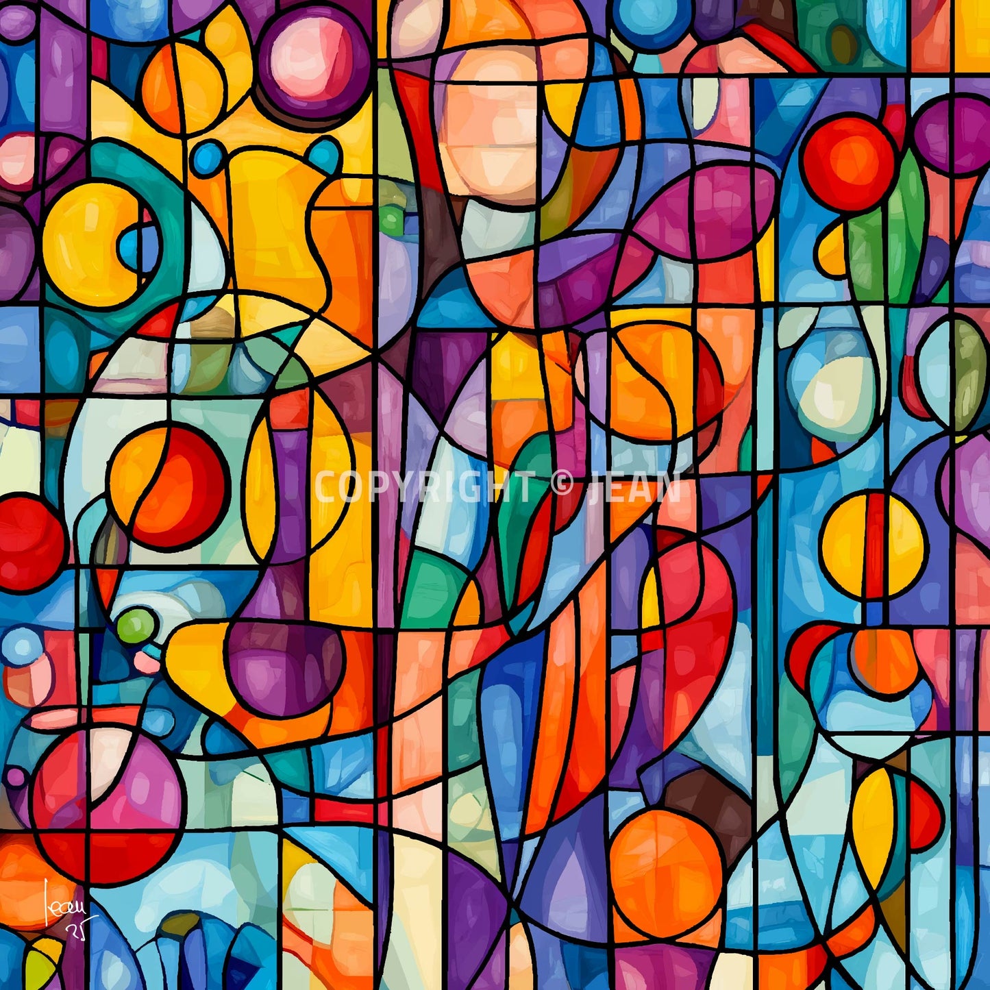 Œuvre numérique "Constellation" : mosaïque abstraite aux couleurs vives, inspirée des constellations célestes
