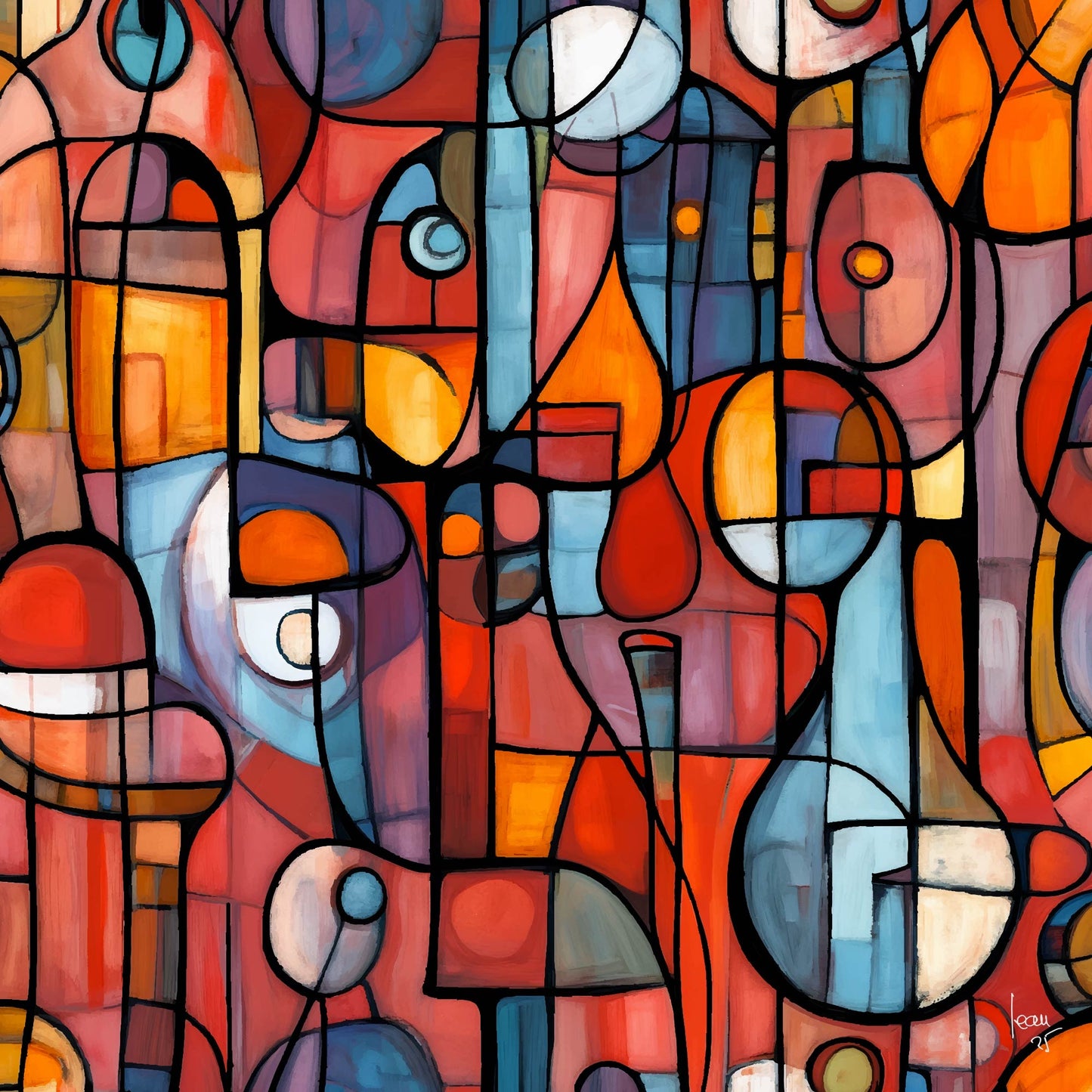 Œuvre numérique Portivana : composition abstraite évoquant une cité imaginaire entre modernité et onirisme, aux teintes douces et lumineuses.