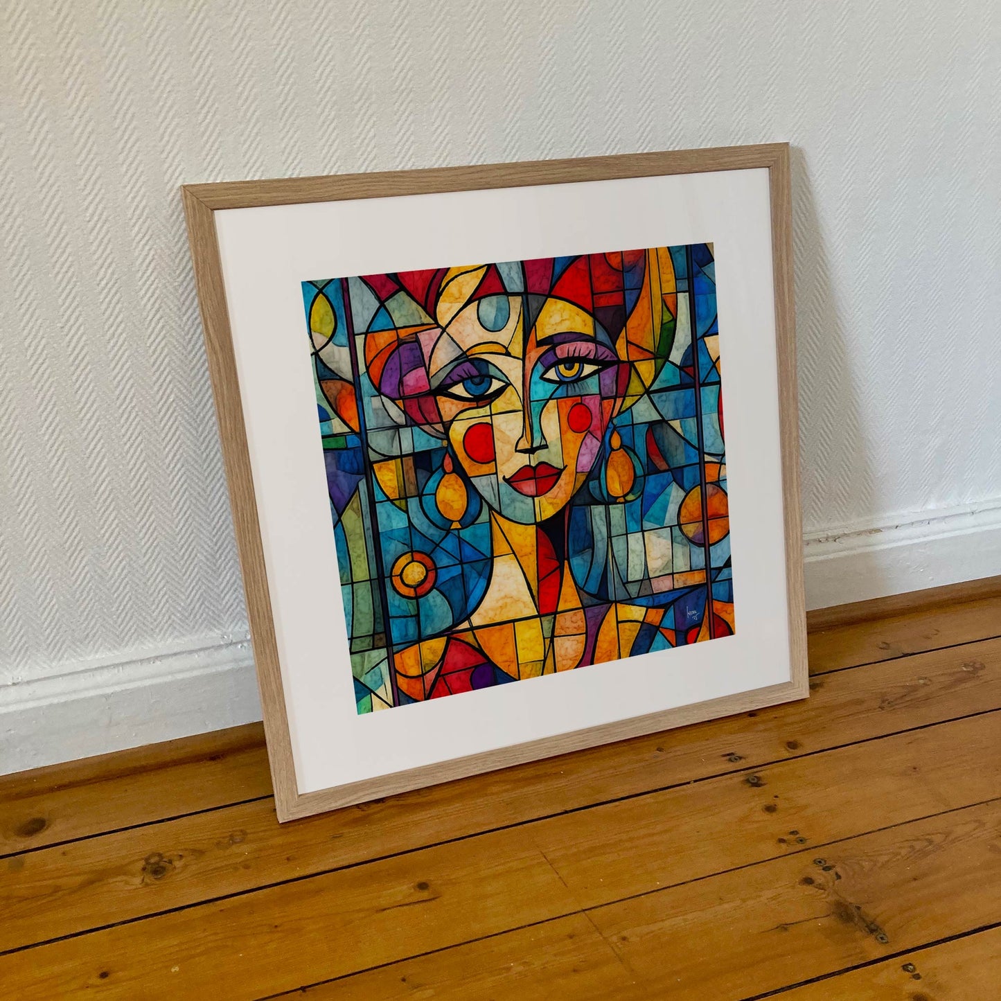 Tirage encadré 50x50 cm de Lumea, portrait artistique de femme en format carré, idéal pour petits espaces raffinés.