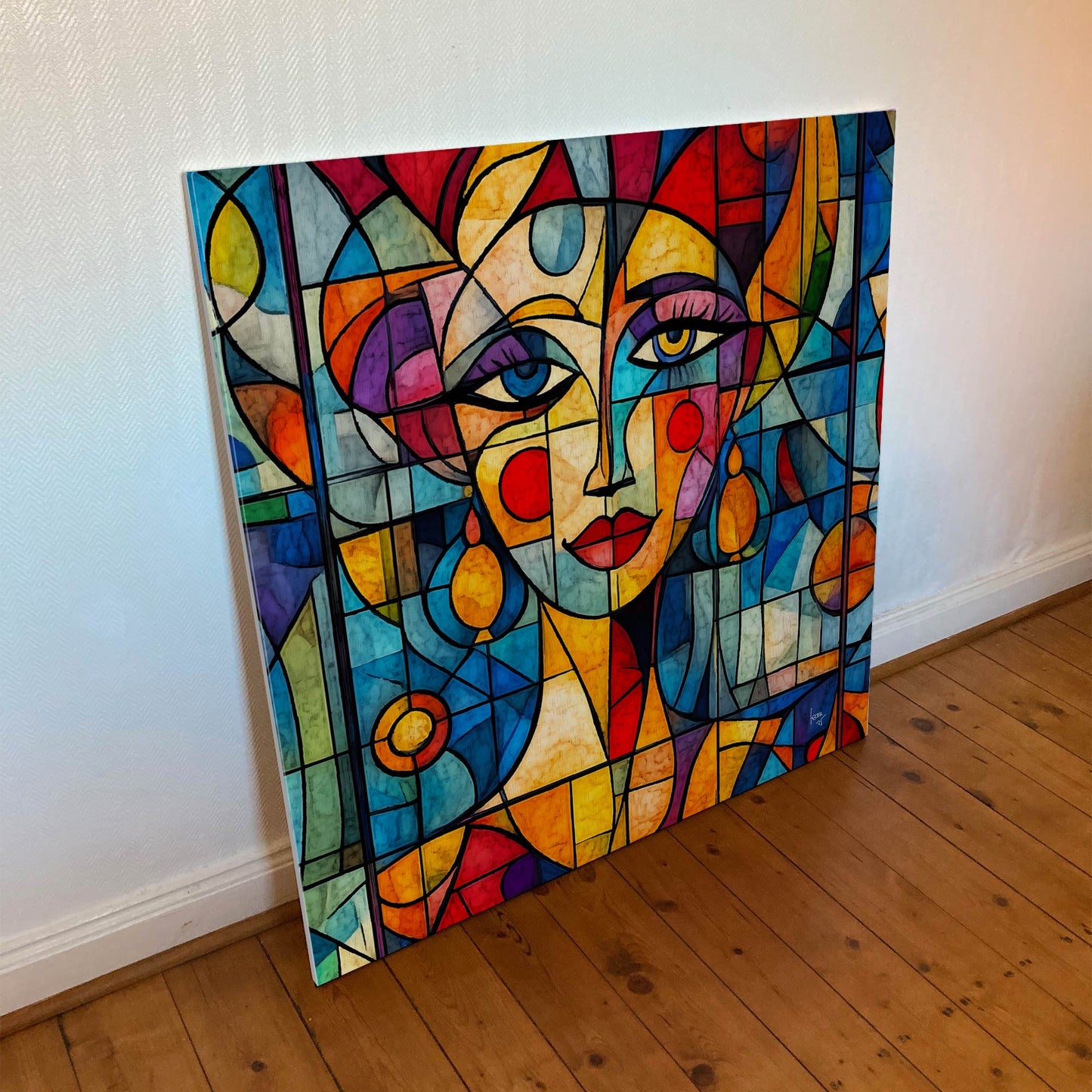 Tirage d’art sur toile 100x100 cm de Lumea, portrait féminin numérique à l’esthétique onirique et délicate.