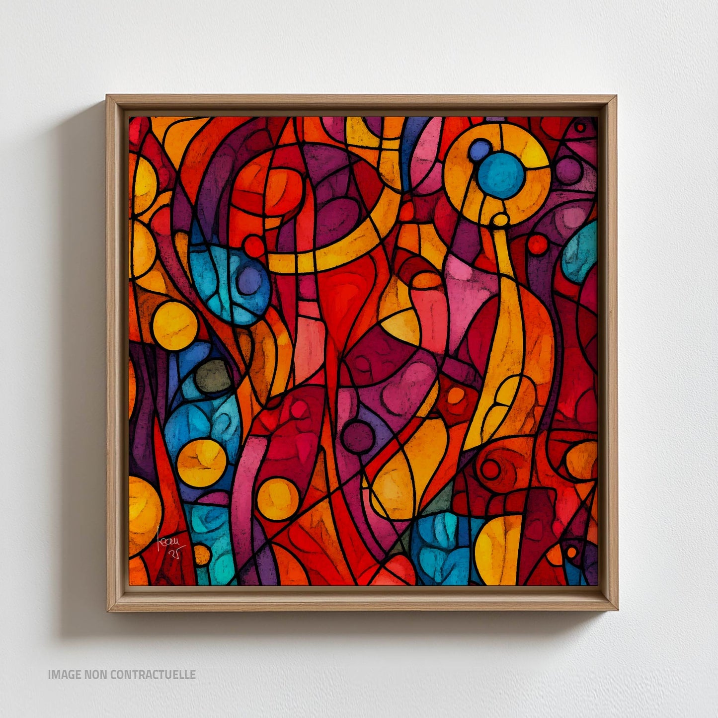 Œuvre "Effacement" sur caisse américaine 110×110 cm, représentation graphique de la disparition de l’individu, encadrement sobre et élégant.