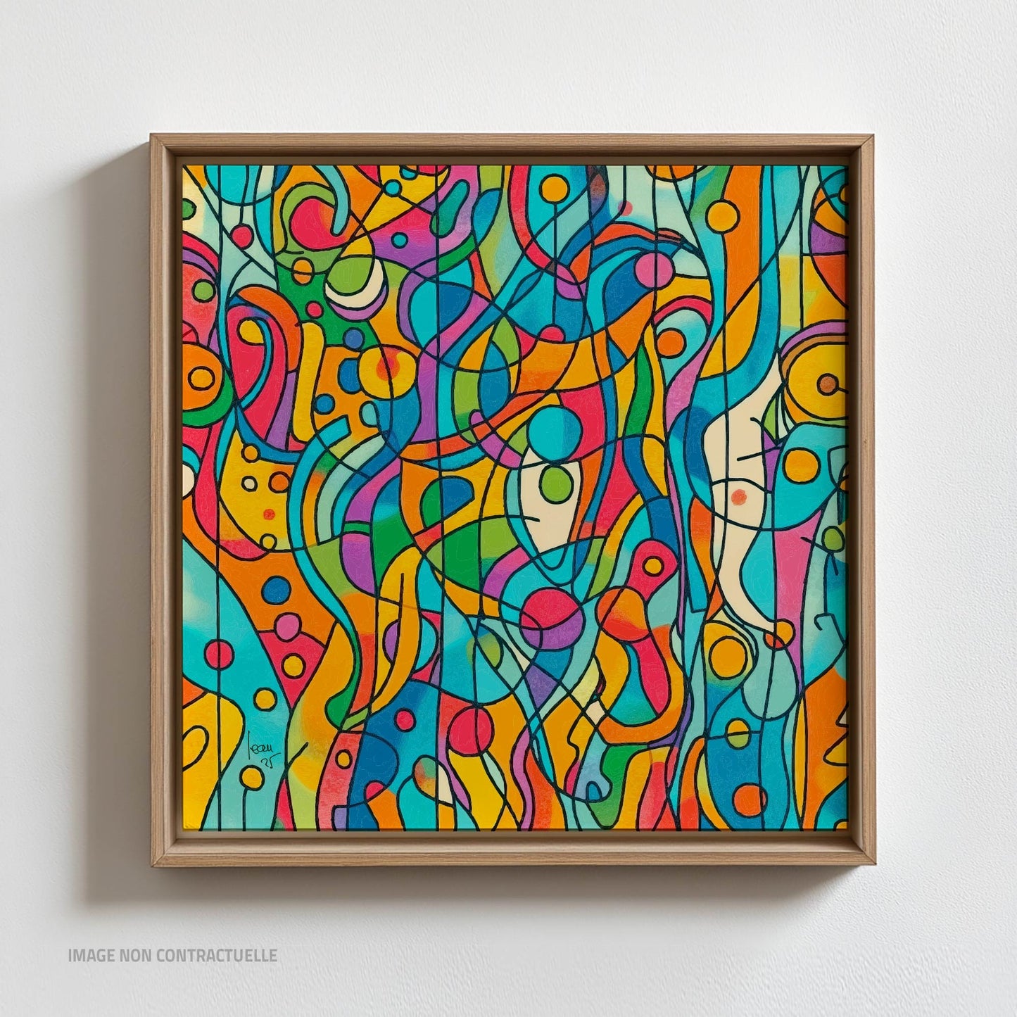 Mon œuvre 'Capsules', gros plan sur les textures sphériques et les nuances de couleurs, révélant la profondeur graphique de la composition.