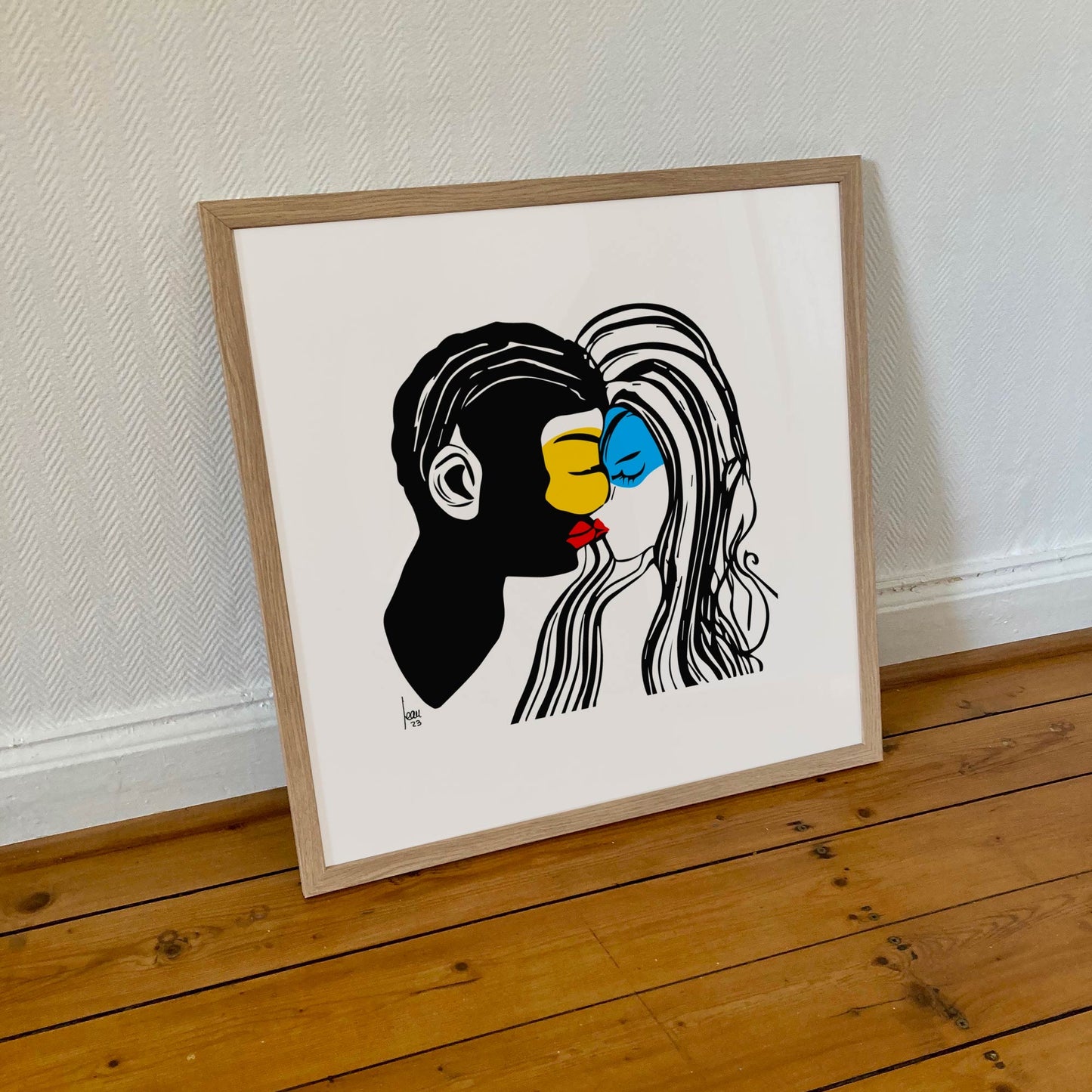 Tirage encadré "Masques" – Portrait abstrait sur papier premium, format 50x50 cm.