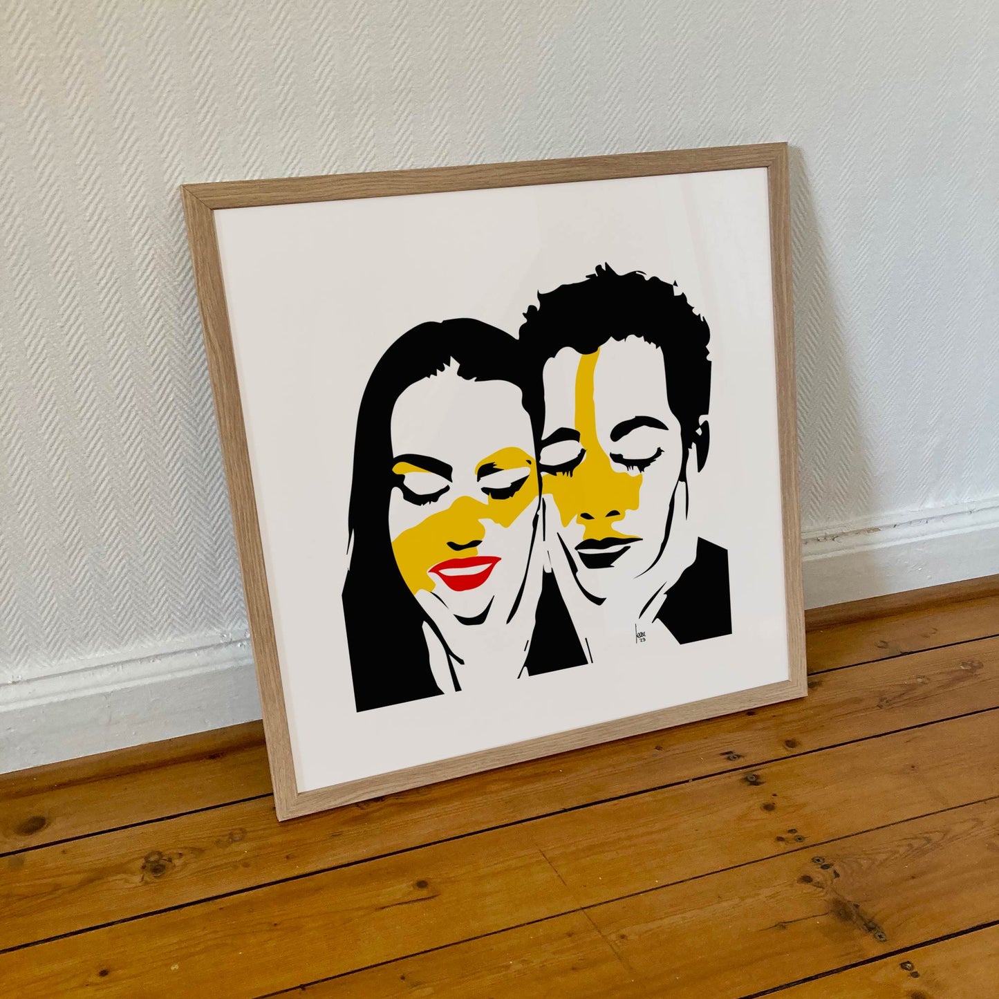 Tirage d'art Connexions encadré, format carré 50x50cm, art abstrait et moderne, disponible sur limonadebleue.com