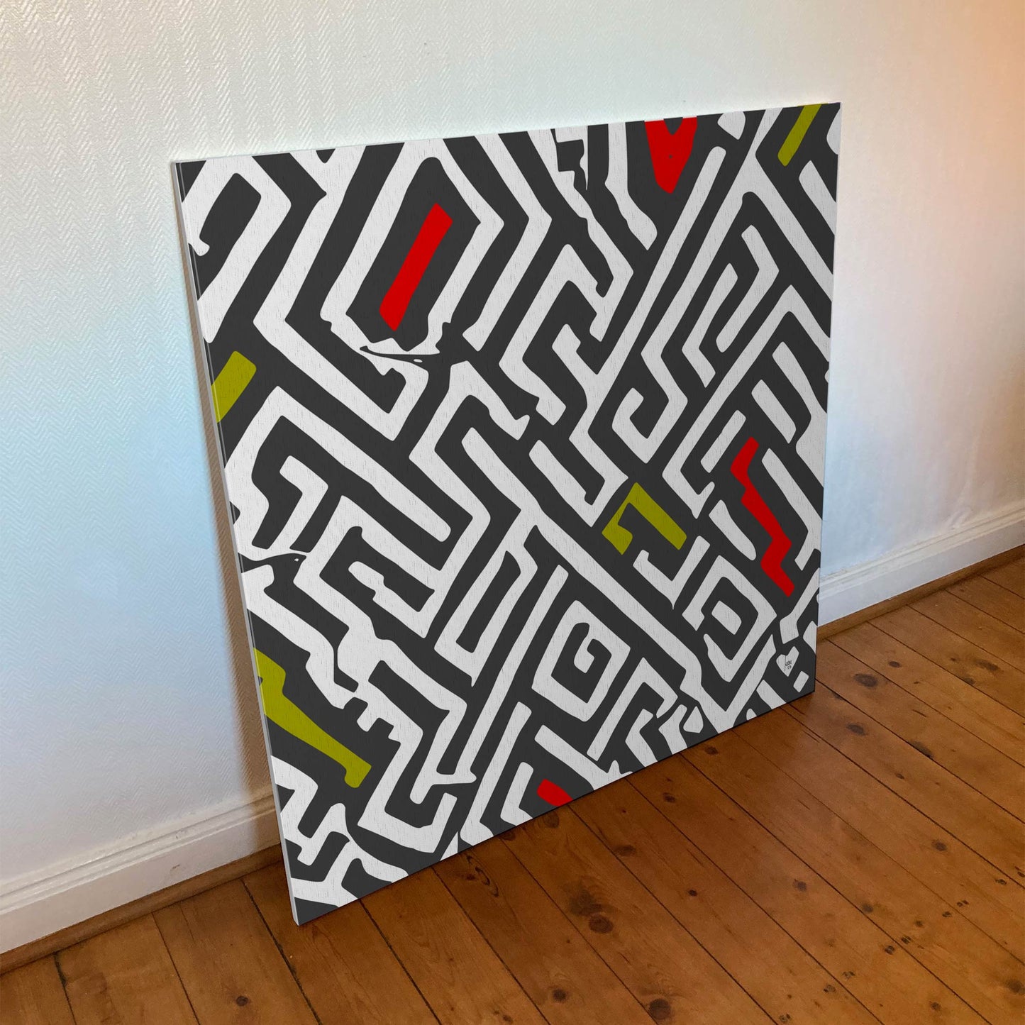 Texture de l'œuvre Enchevêtrement, tirage d'art numérique avec design labyrinthique et nuances profondes