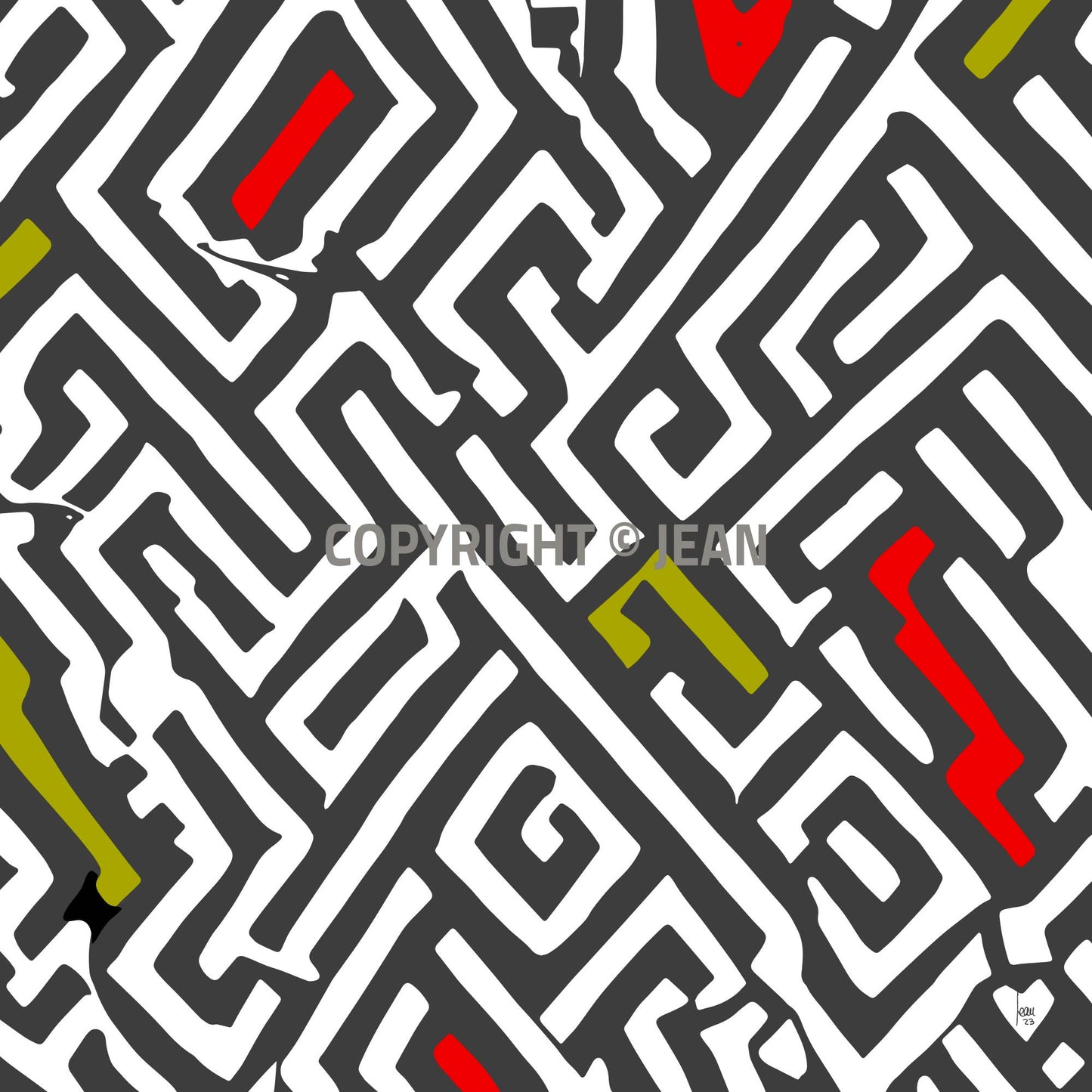 "Œuvre d'art numérique Enchevêtrement en édition limitée, motif labyrinthique complexe, style moderne abstrait"