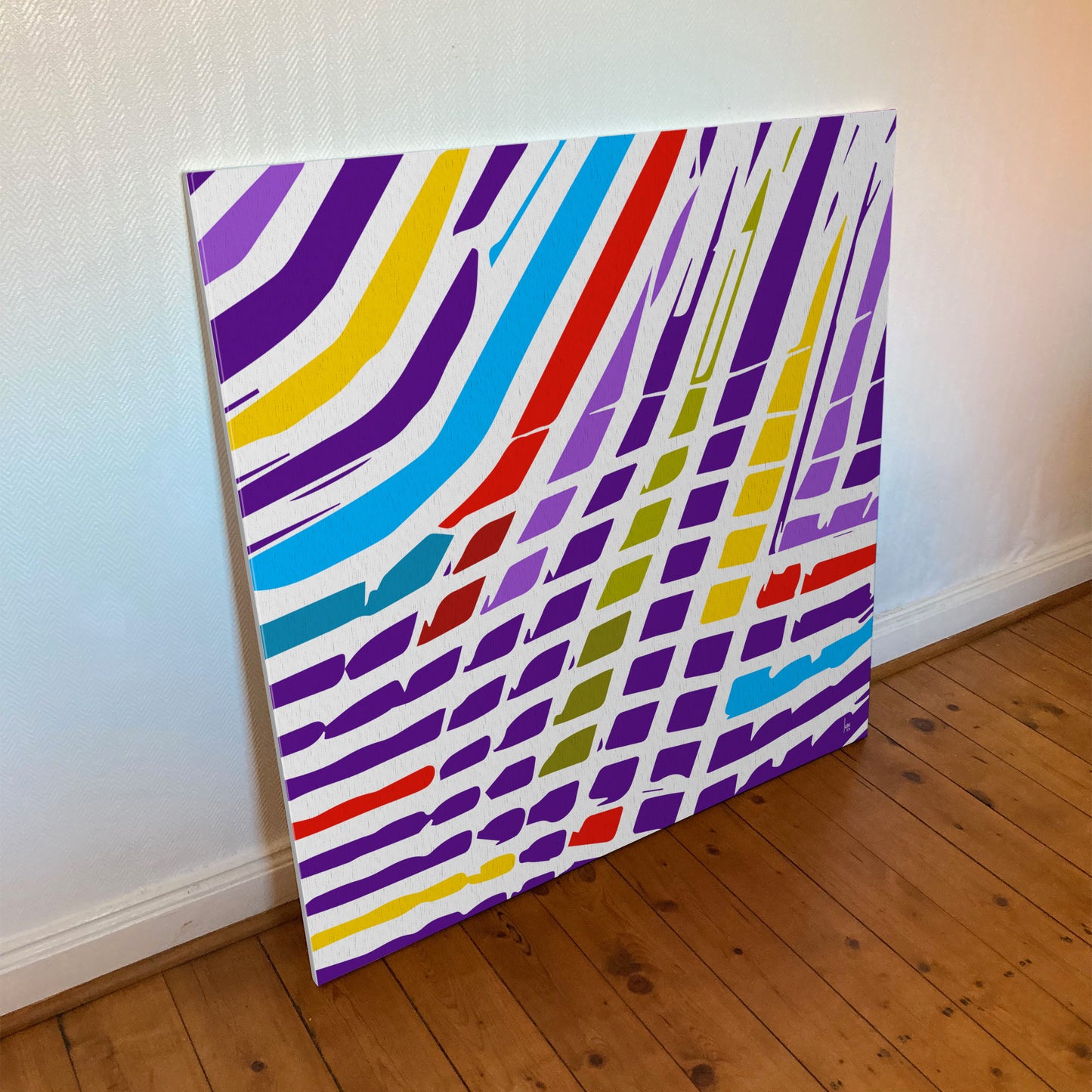 Cyclone, tirage d'art contemporain sur toile 100x100 cm, vibrant et énergique, signé Limonade Bleue.