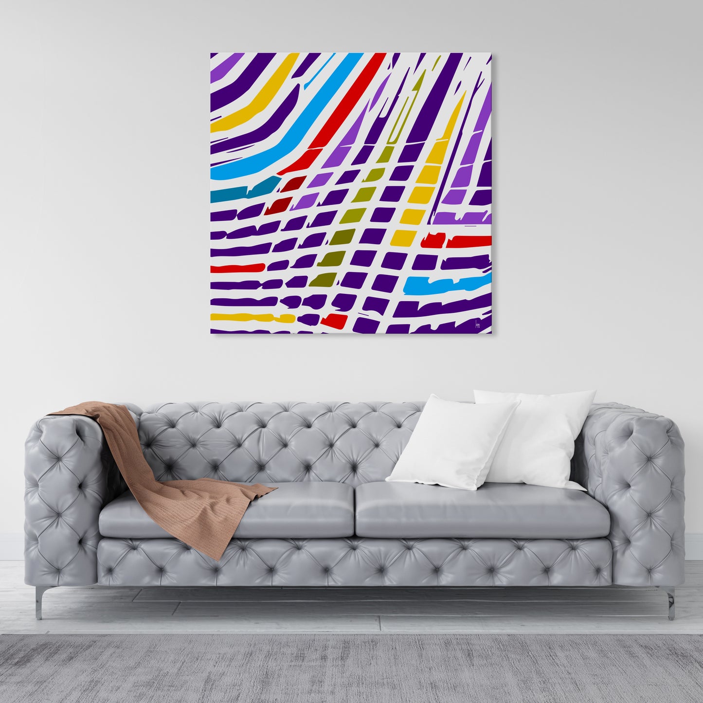 Cyclone, œuvre d'art abstrait exposée dans un séjour moderne, tirage haut de gamme.