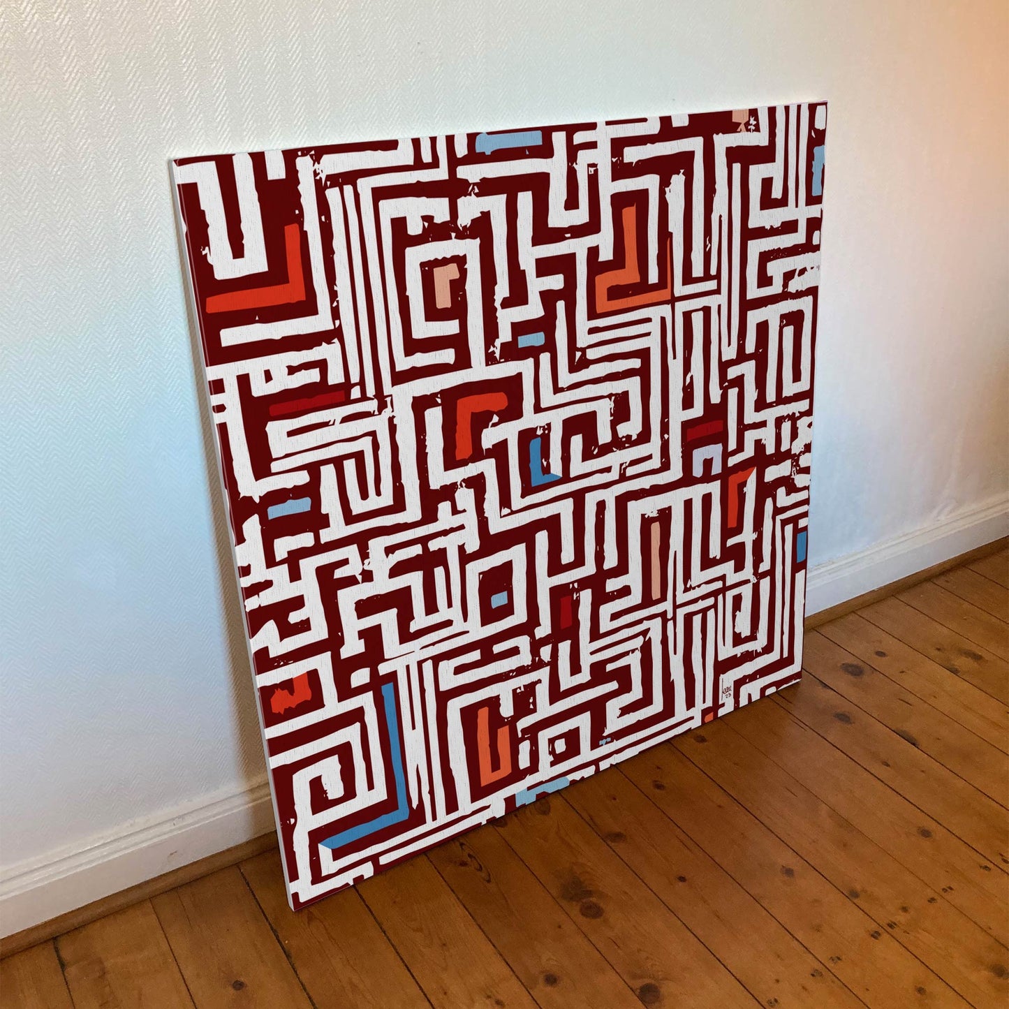 Réseau, tirage sur toile, enchevêtrement graphique coloré.