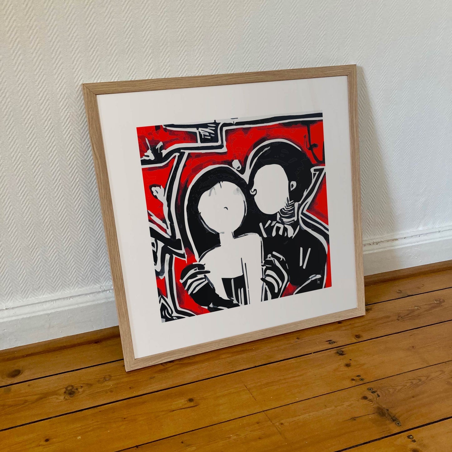 Textures abstraites vibrantes de l'œuvre "Romeo & Juliet" - Harmonie des couleurs rouge et bleu avec une symbolique de passion et d’équilibre