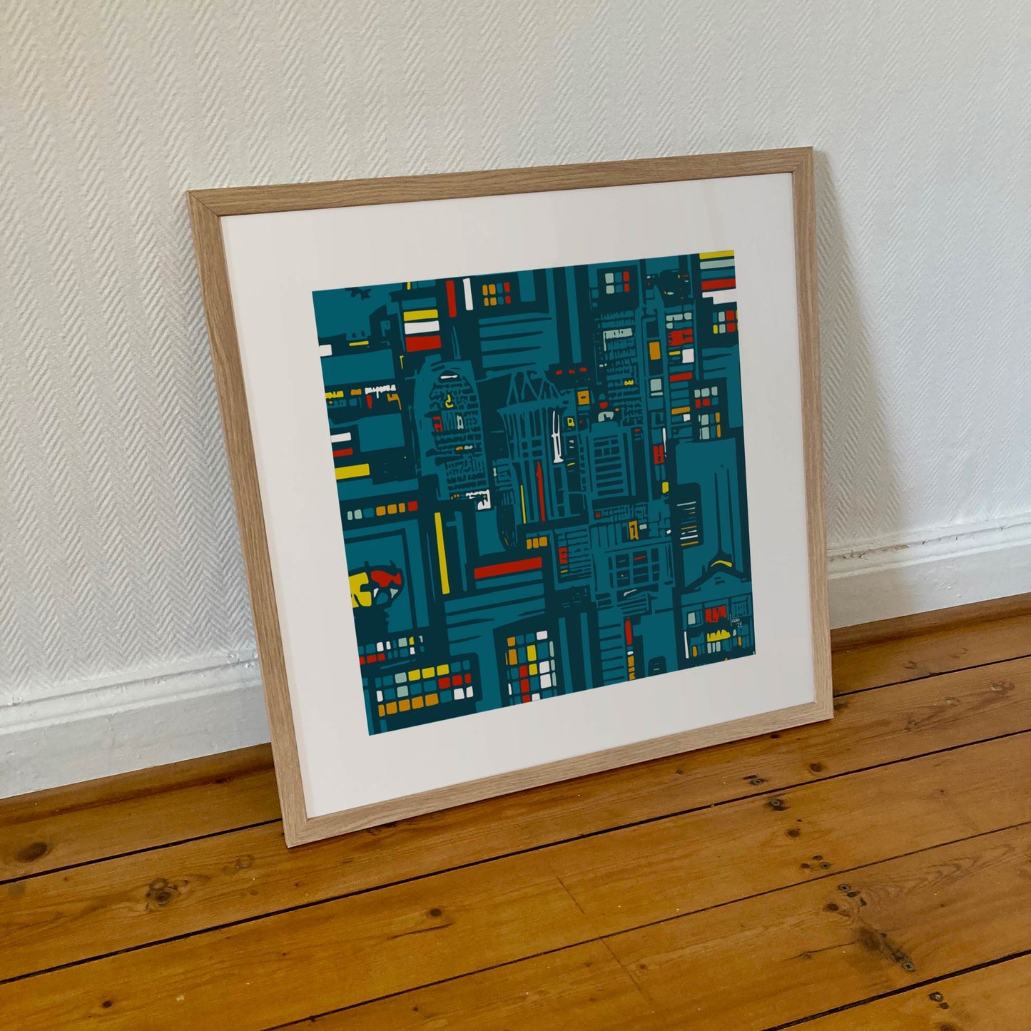 City Lights, tirage d'art encadré, abstrait nocturne, 50x50 cm.