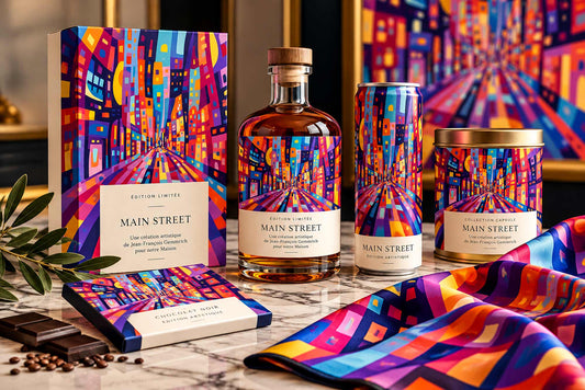 Collaboration artiste et marque – œuvre Main Street de Jean-François Gemmrich déclinée sur packagings et produits