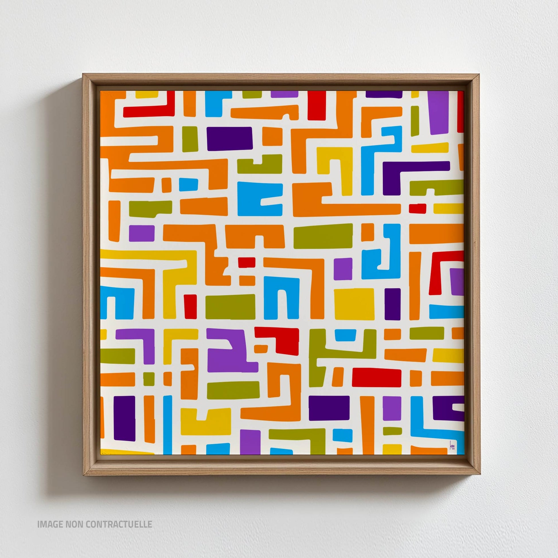 Version sur cadre flottant de "Mon Quartier Le Jour", format 110x110 cm, papier Hahnemühle FineArt.